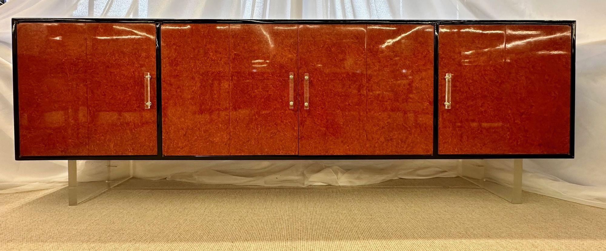 Wood Mid-Century Modern Sideboard / Credenza, Red Lacquered and Ebony For Sale