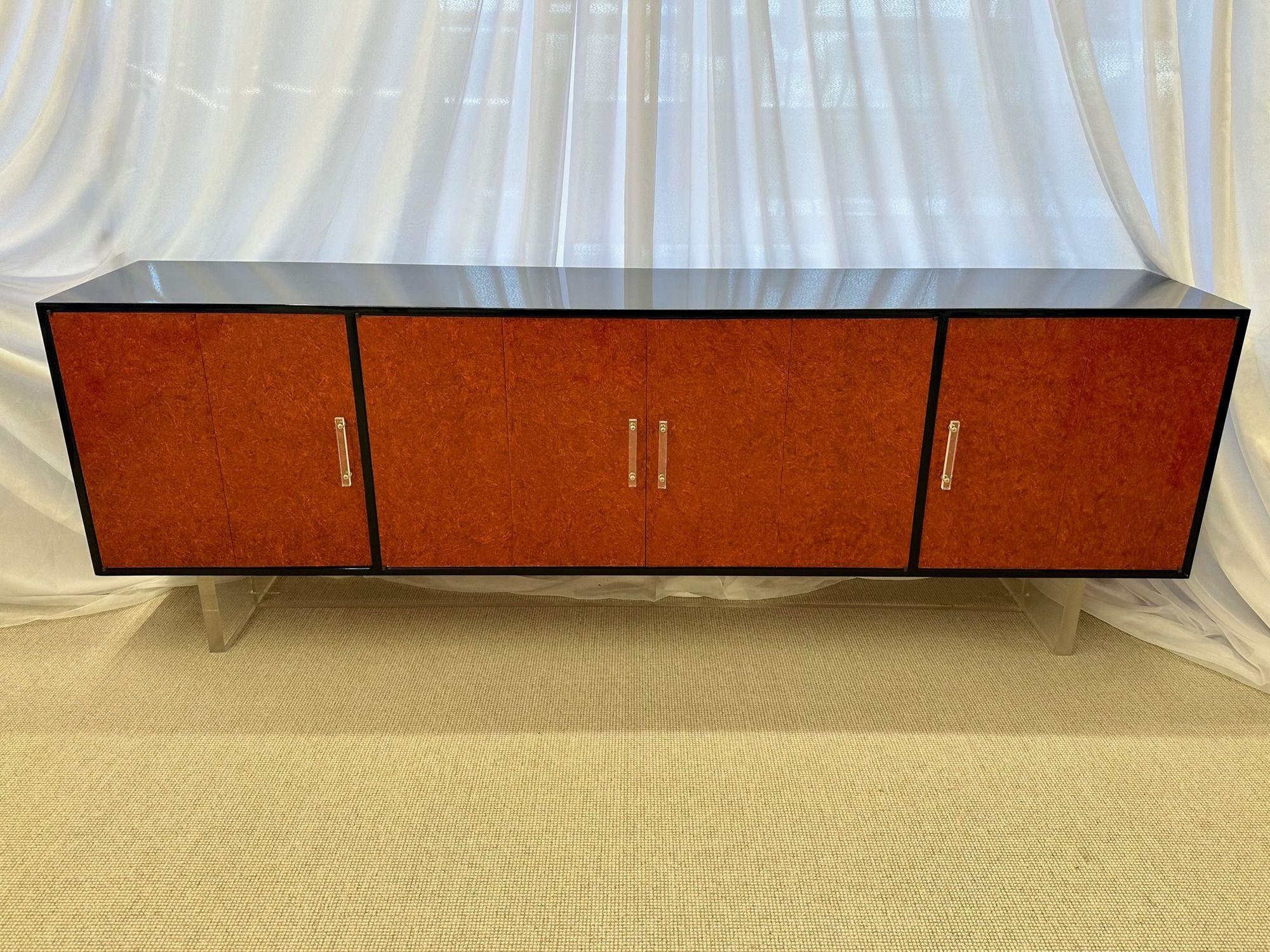 Mid-Century Modern Sideboard / Credenza, Red Lacquered and Ebony For Sale 2
