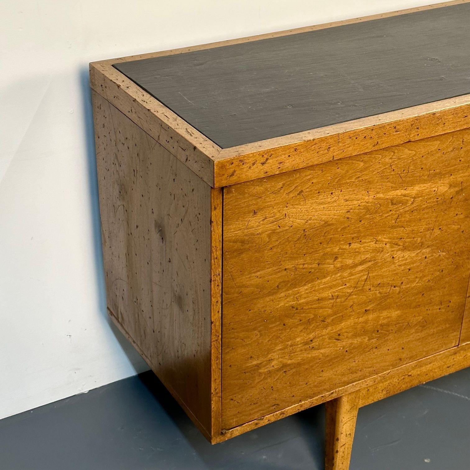Mid-Century Modern Sideboard / Credenza, Rustic Provincial Cabinet, Slate Top For Sale 7