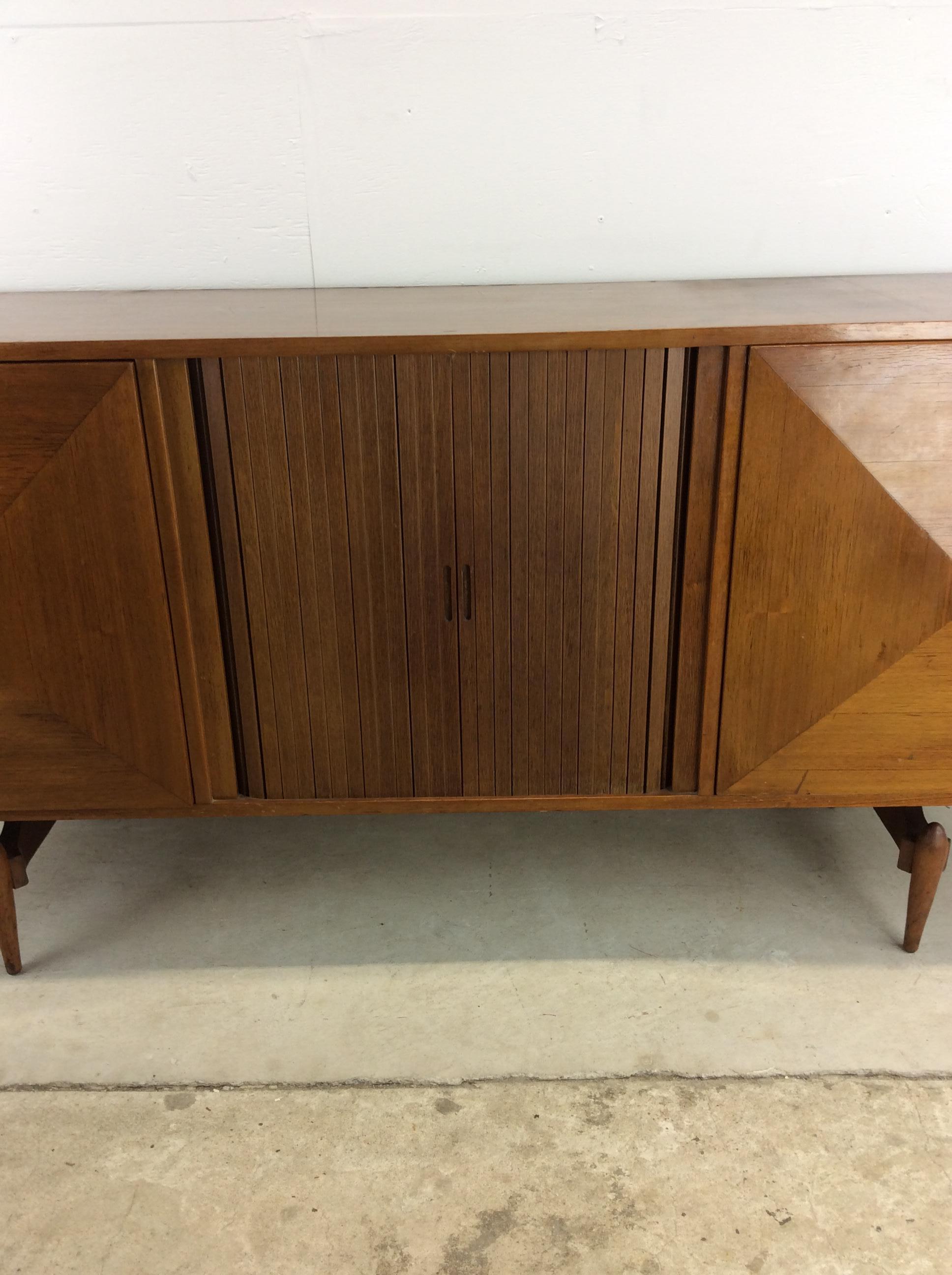 Mid-Century Modern Mid Century Modern Sideboard Credenza with Beveled Cabinet Doors & Tambour Door