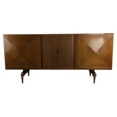 Mid Century Modern Sideboard Credenza with Beveled Cabinet Doors & Tambour Door