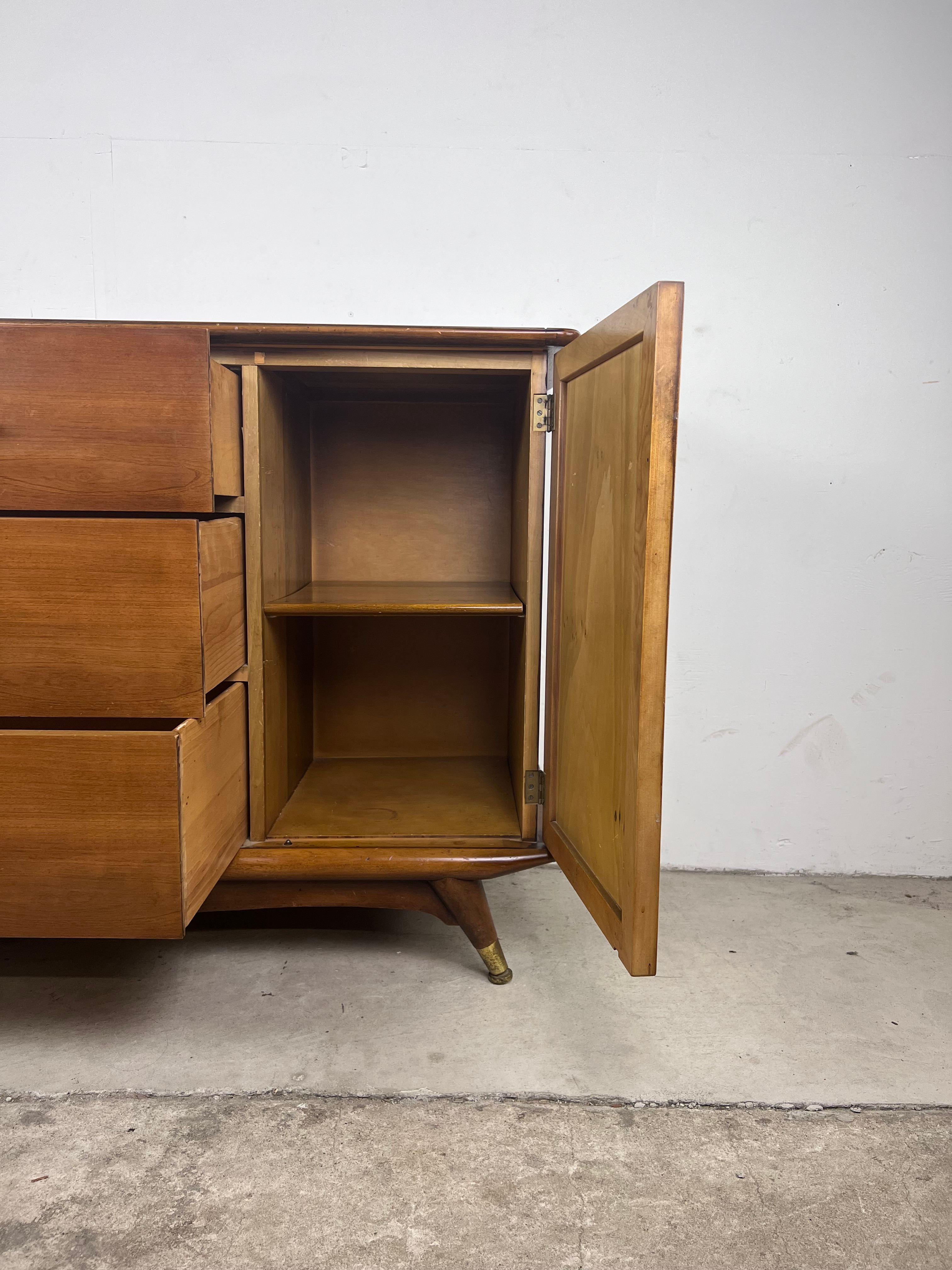 Mid Century Modern Sideboard Credenza with Brass Capped Feet For Sale 2