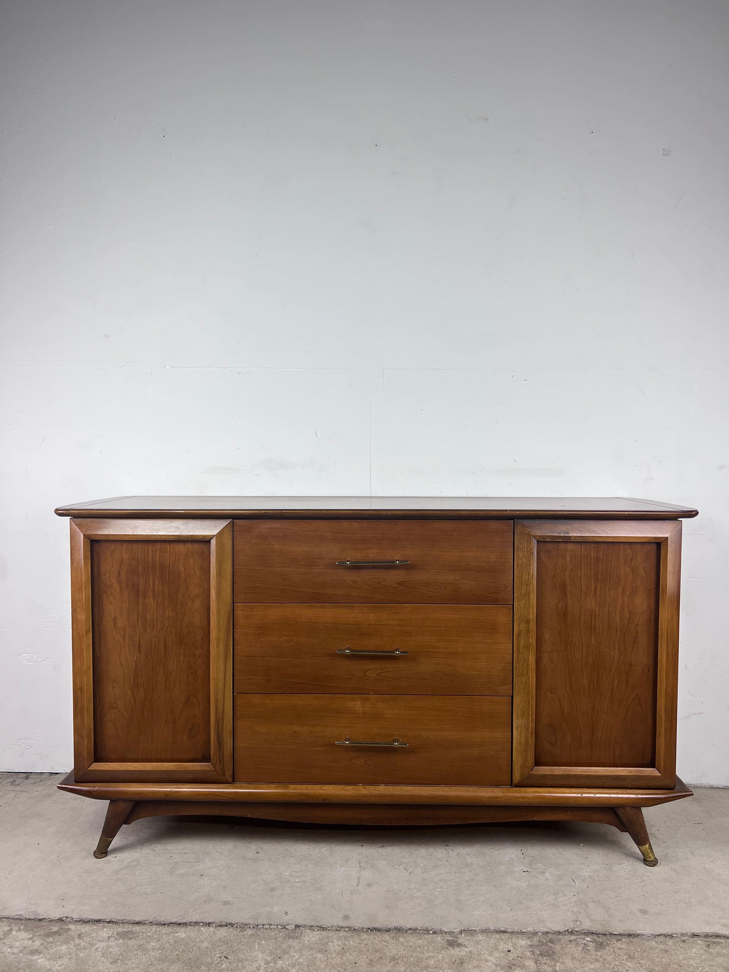Mid-Century Modern Mid Century Modern Sideboard Credenza with Brass Capped Feet For Sale