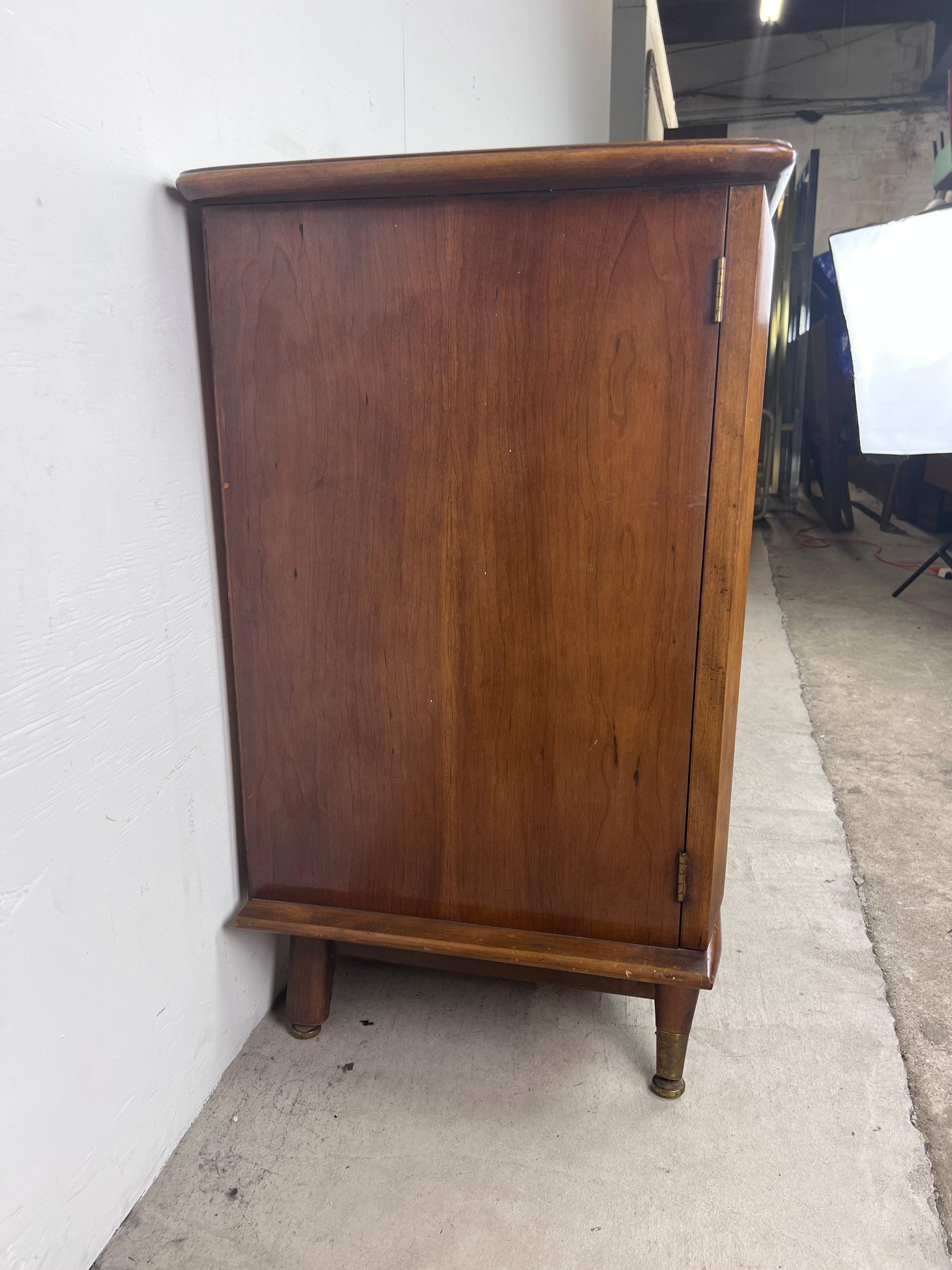 Mid-20th Century Mid Century Modern Sideboard Credenza with Brass Capped Feet For Sale