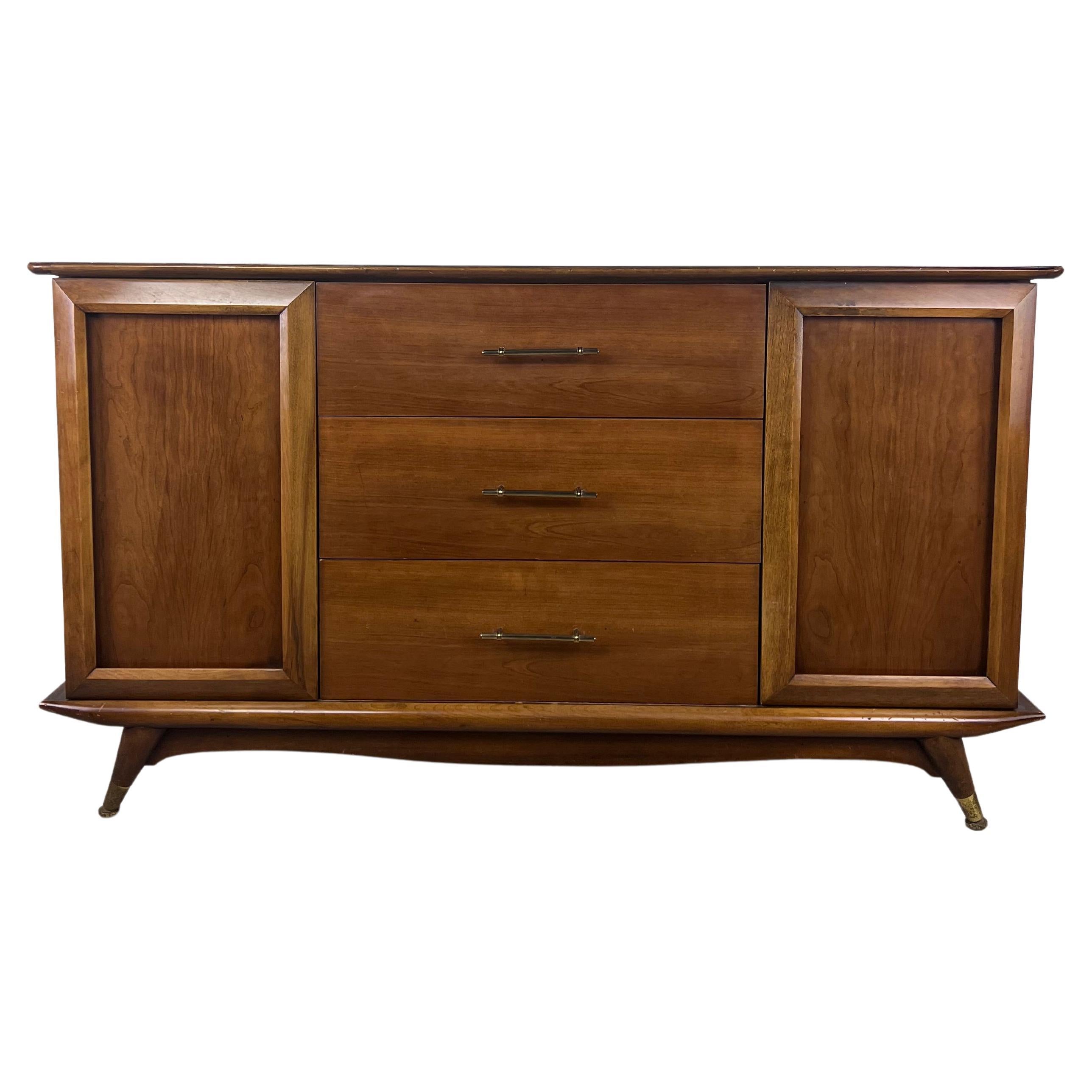 Mid Century Modern Sideboard Credenza with Brass Capped Feet
