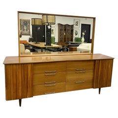 Vintage Mid-Century Modern Sideboard, Dresser, Attached Mirror, Bedroom Set