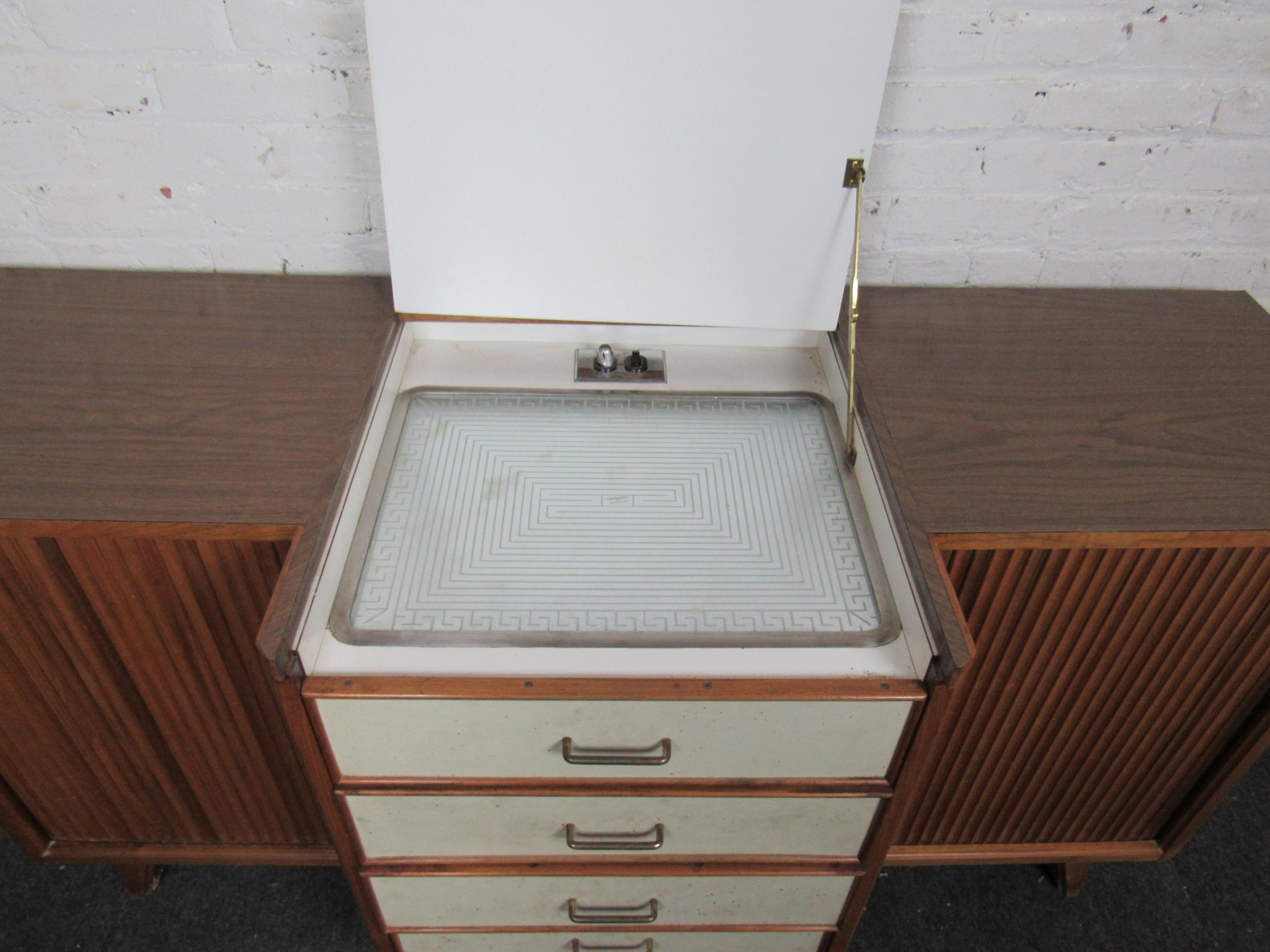 Walnut Mid-Century Modern Buffet with Built-In Hotplate For Sale