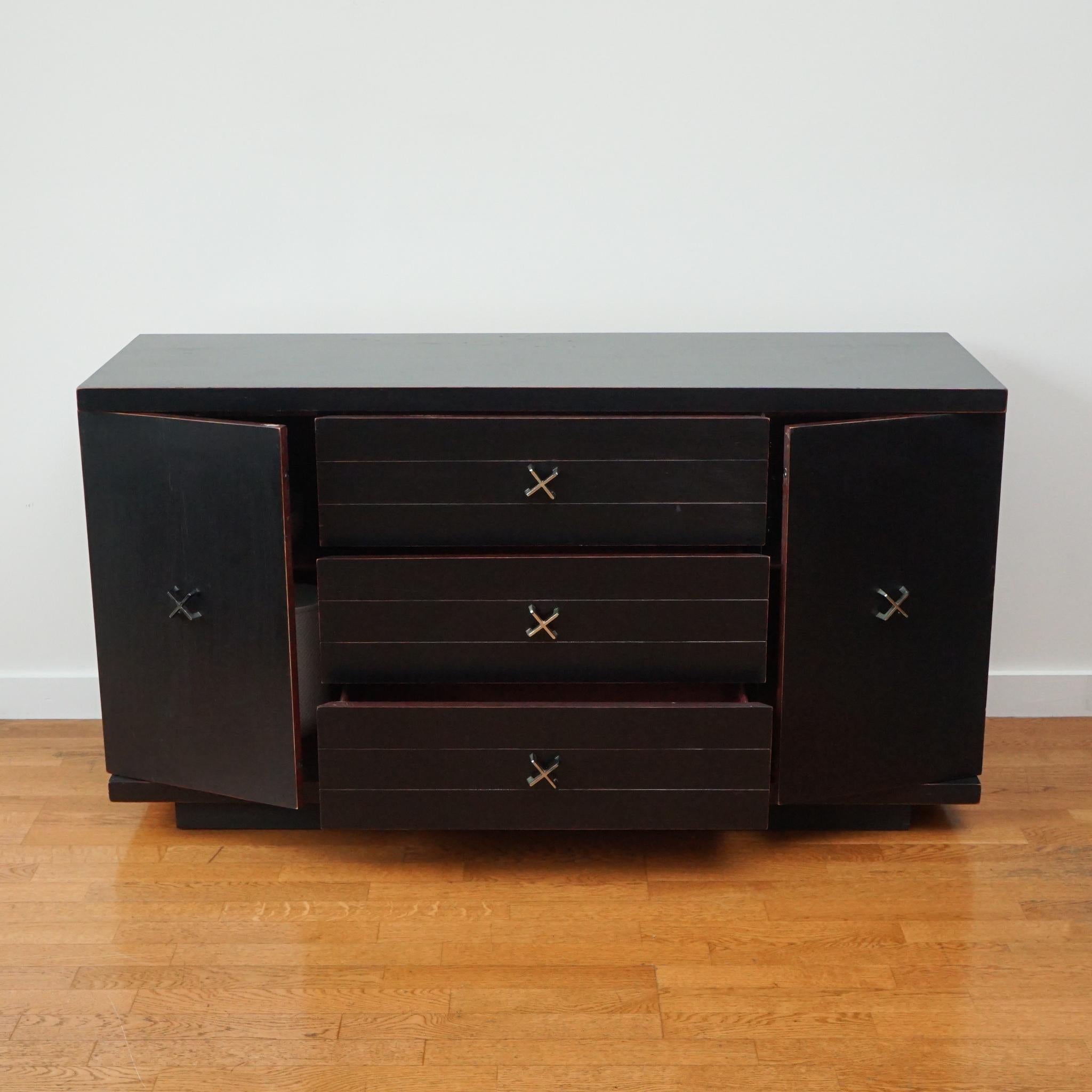 North American Mid-Century Modern Sideboard in Distressed Matte Black Finish For Sale