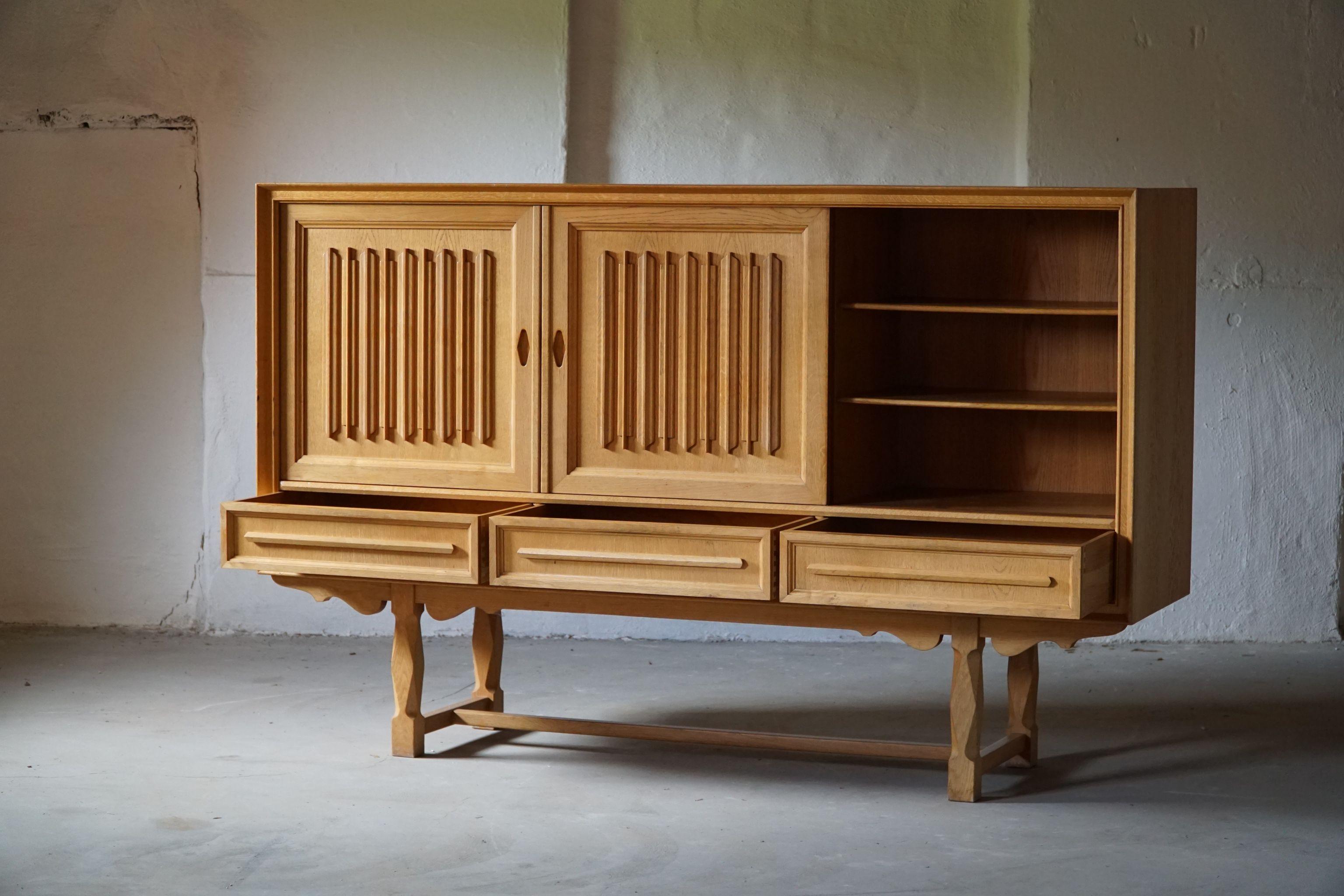 Brutalist Mid-Century Modern Sideboard in Solid Oak, Made by a Danish Cabinetmaker, 1960s