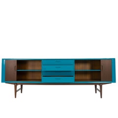 Vintage Mid-Century Modern Sideboard with Tambour Doors and Blue Lacquer