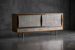 Mid-Century Modern Sideboard with Hammered Metal Façade, France, 1960s