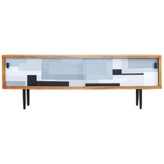 Mid-Century Modern Sideboard with Hand Painted Geometric Pattern in Blue, 1960s