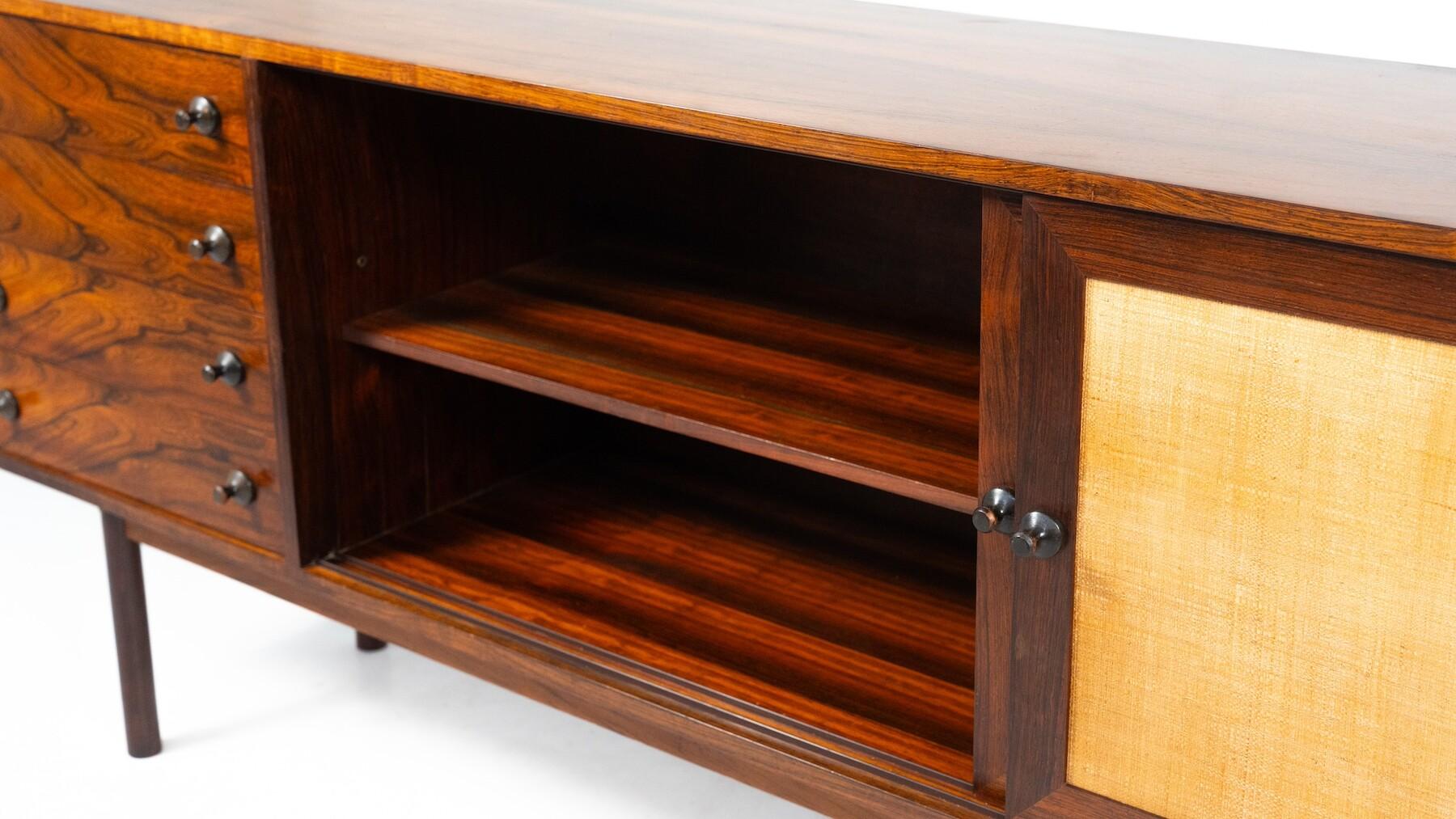 Credenza moderna di metà secolo, Wood e vimini, Italia, anni '60 in vendita 6