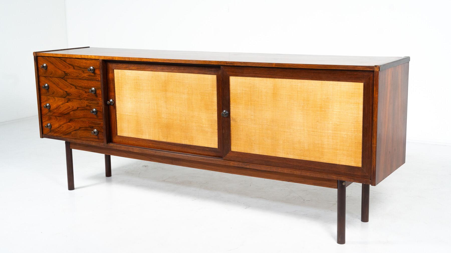Credenza moderna di metà secolo, Wood e vimini, Italia, anni '60 in vendita 3