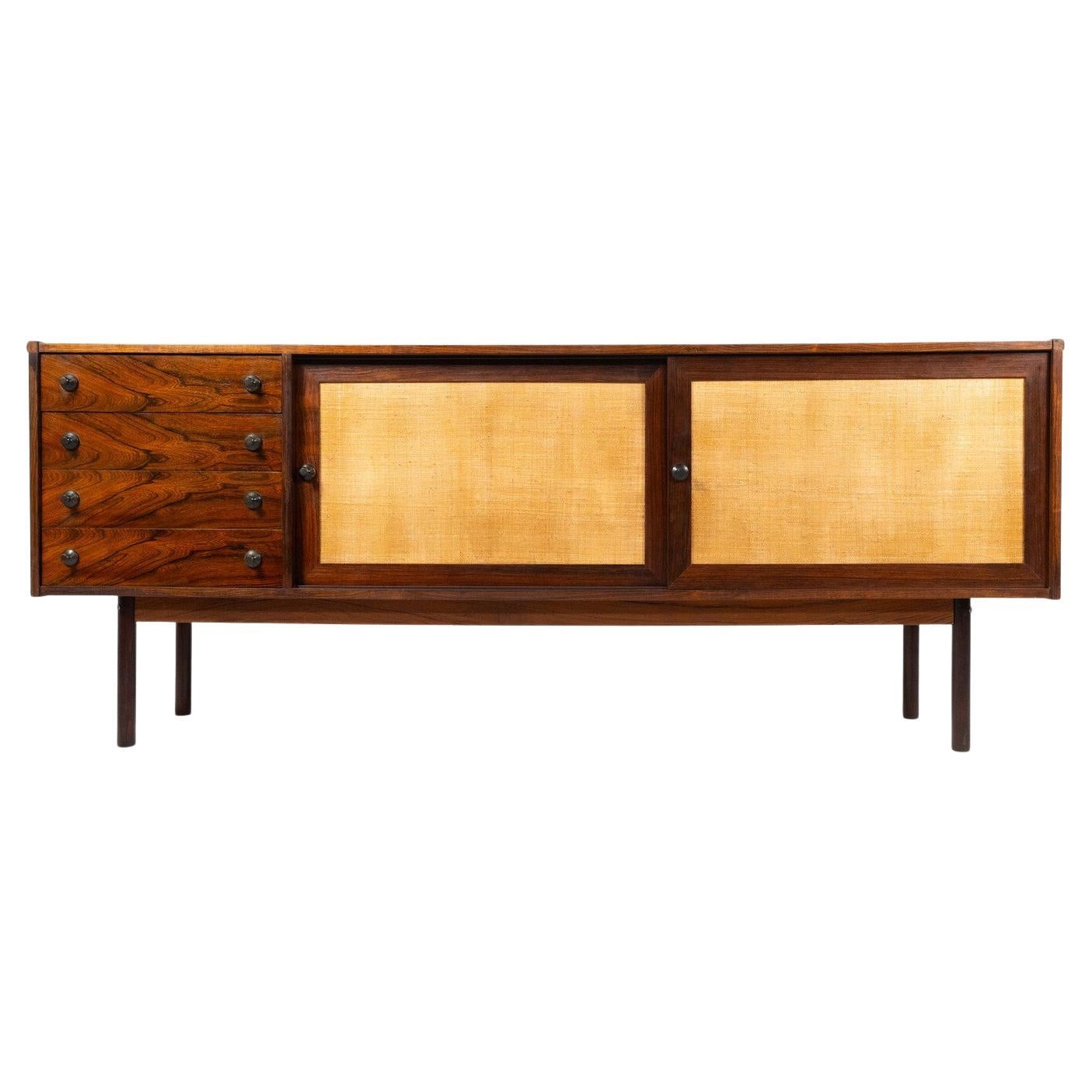 Mid-Century Modern Sideboard, Wood and Wicker, Italy, 1960s