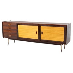 Mid-Century Modern Sideboard, Wood and Wicker, Italy