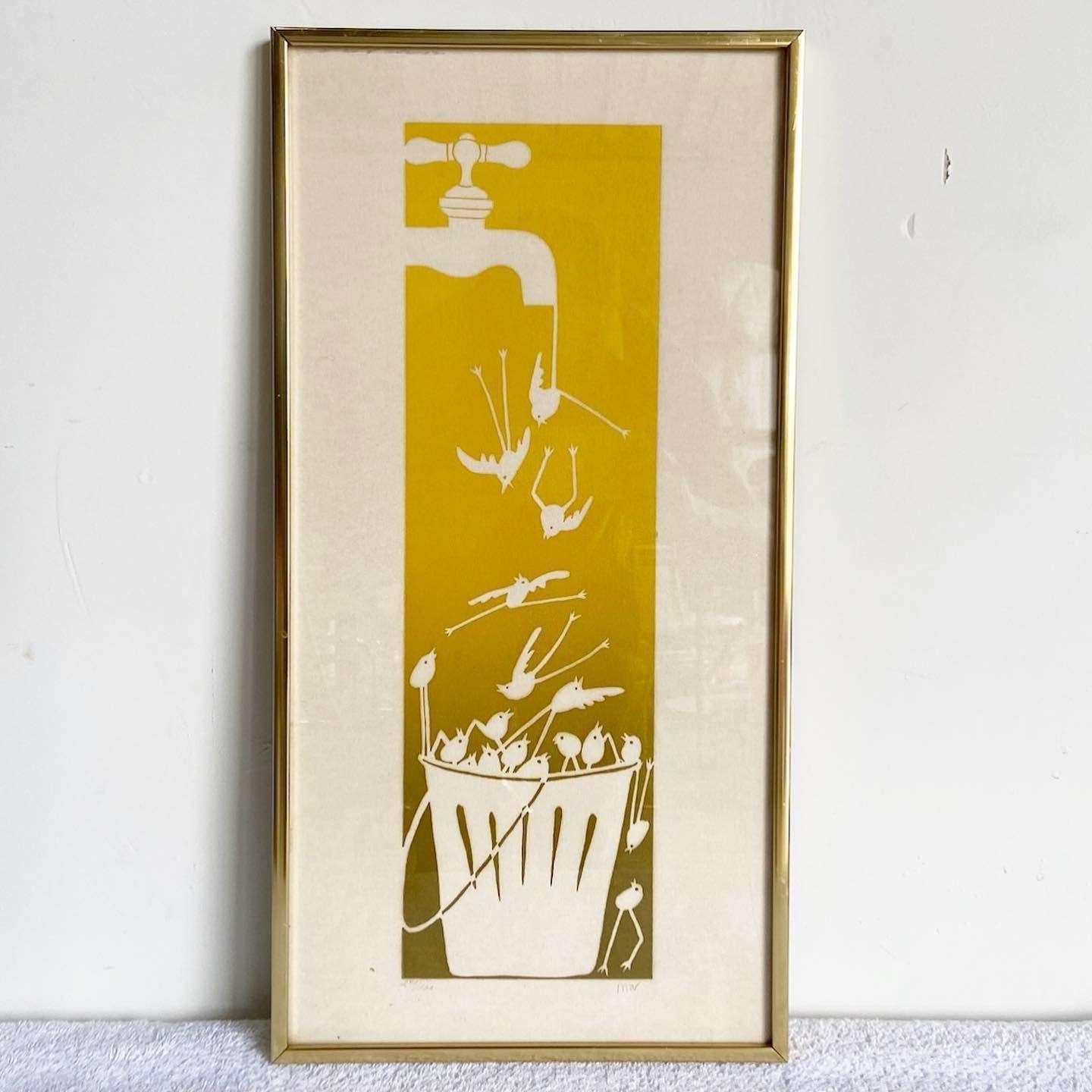 American Mid Century Modern Signed and Framed Lithographs by Mar - a Pair For Sale