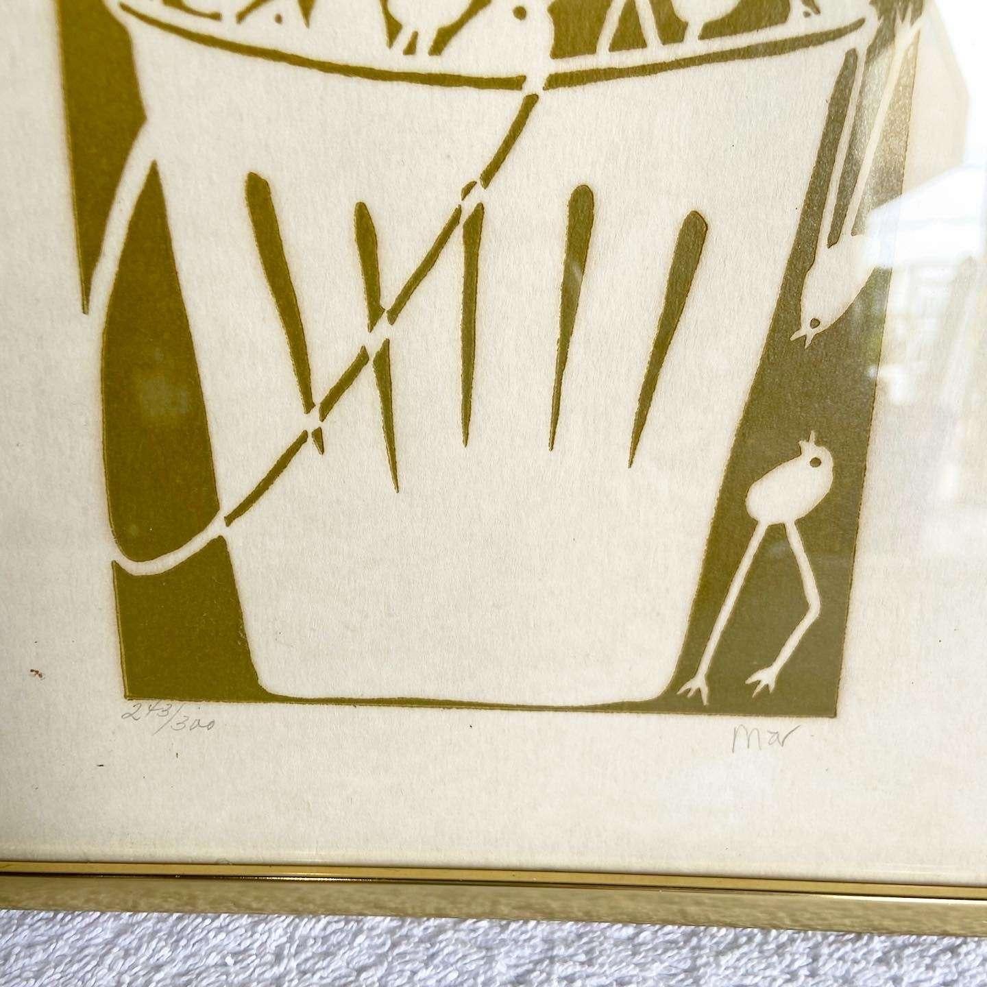 Mid Century Modern Signed and Framed Lithographs by Mar - a Pair 3