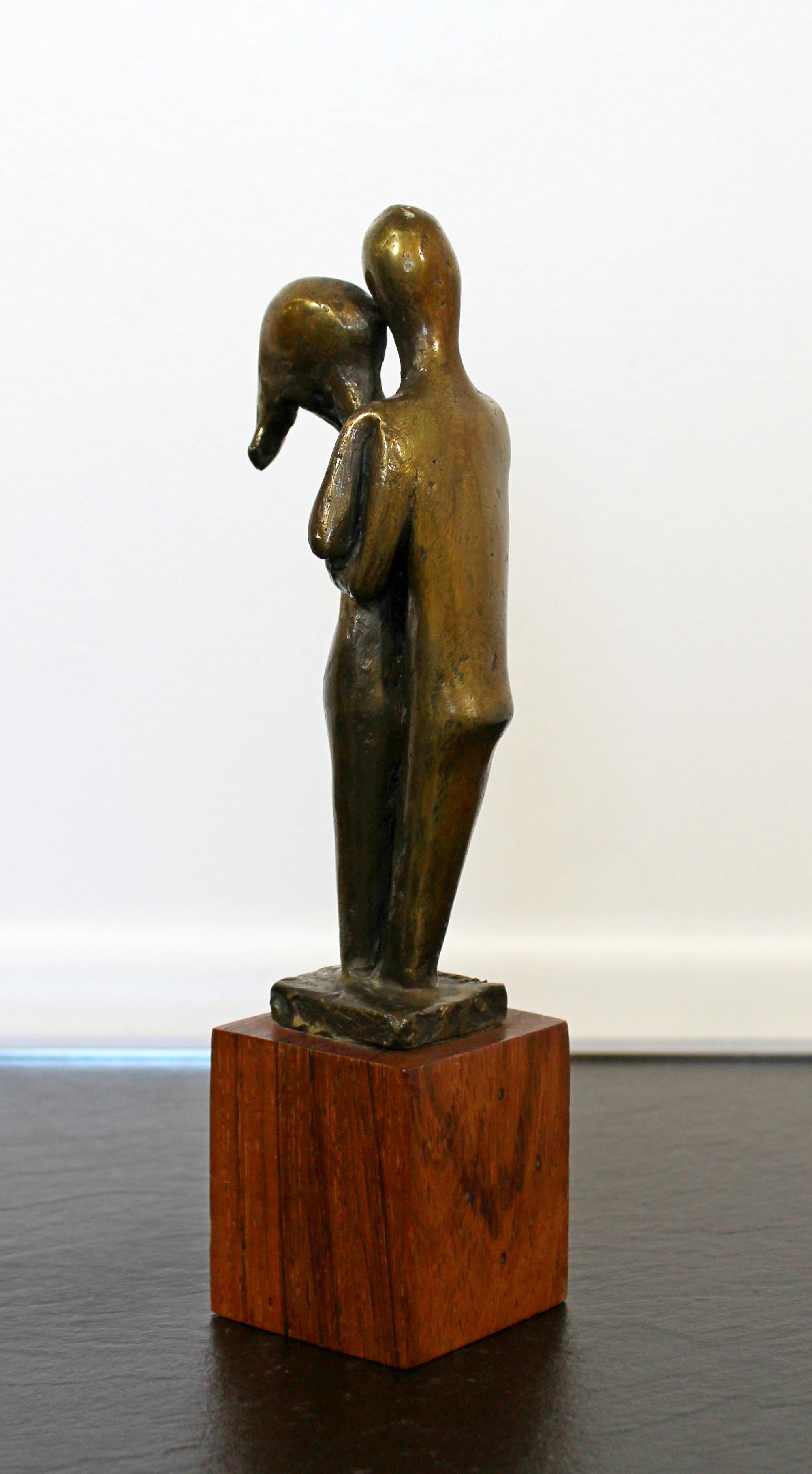 Late 20th Century Mid-Century Modern Signed Arthur Schneider Bronze Couple Sculpture Wood Base