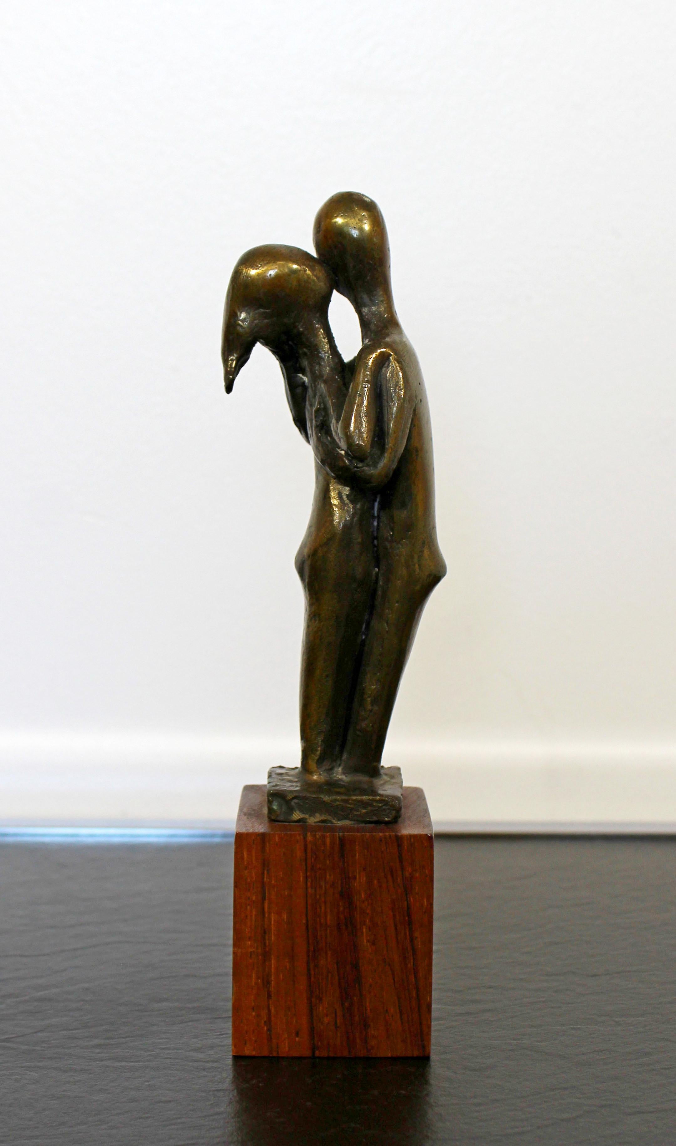 Mid-Century Modern Signed Arthur Schneider Bronze Couple Sculpture Wood Base 1