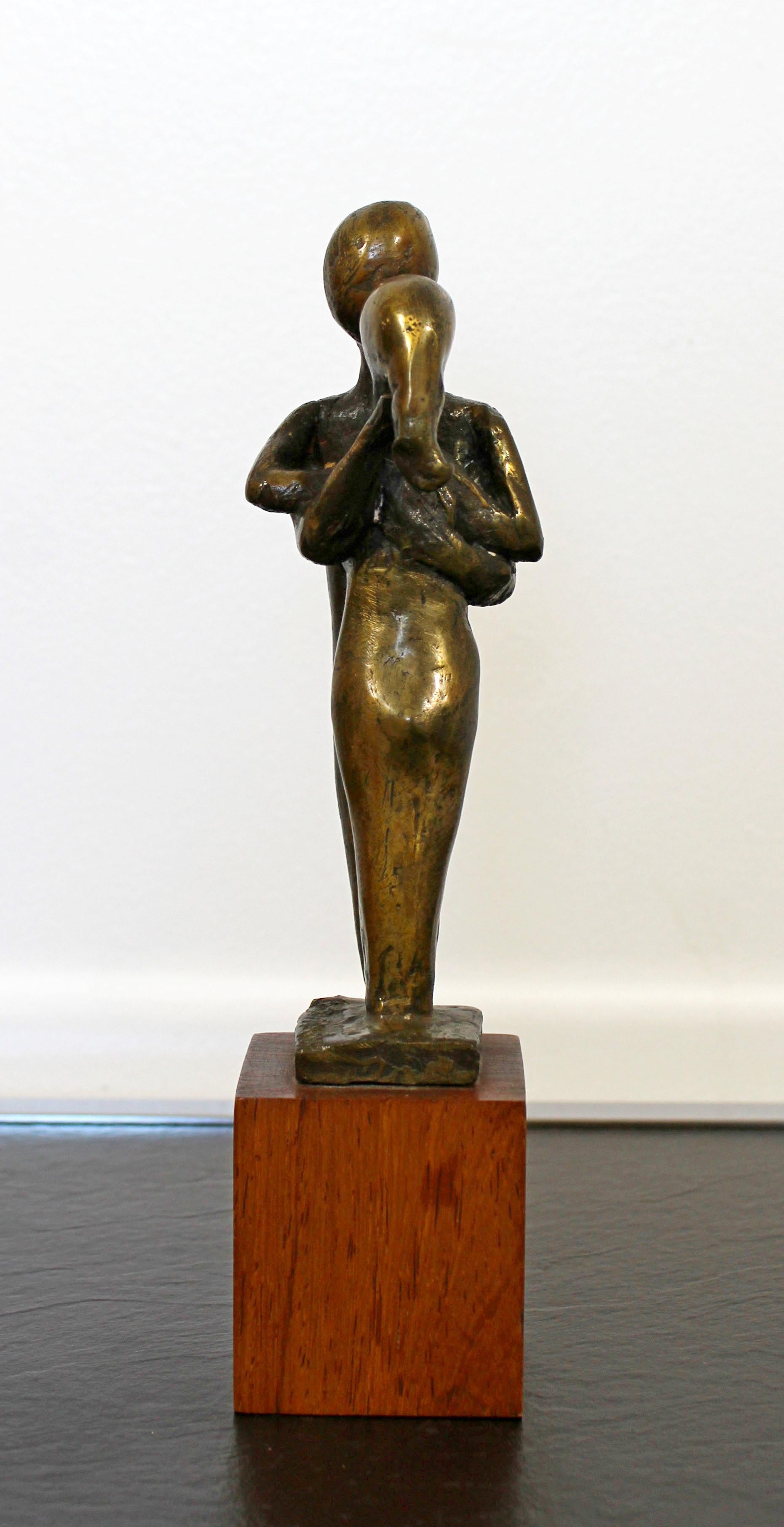 Mid-Century Modern Signed Arthur Schneider Bronze Couple Sculpture Wood Base 3