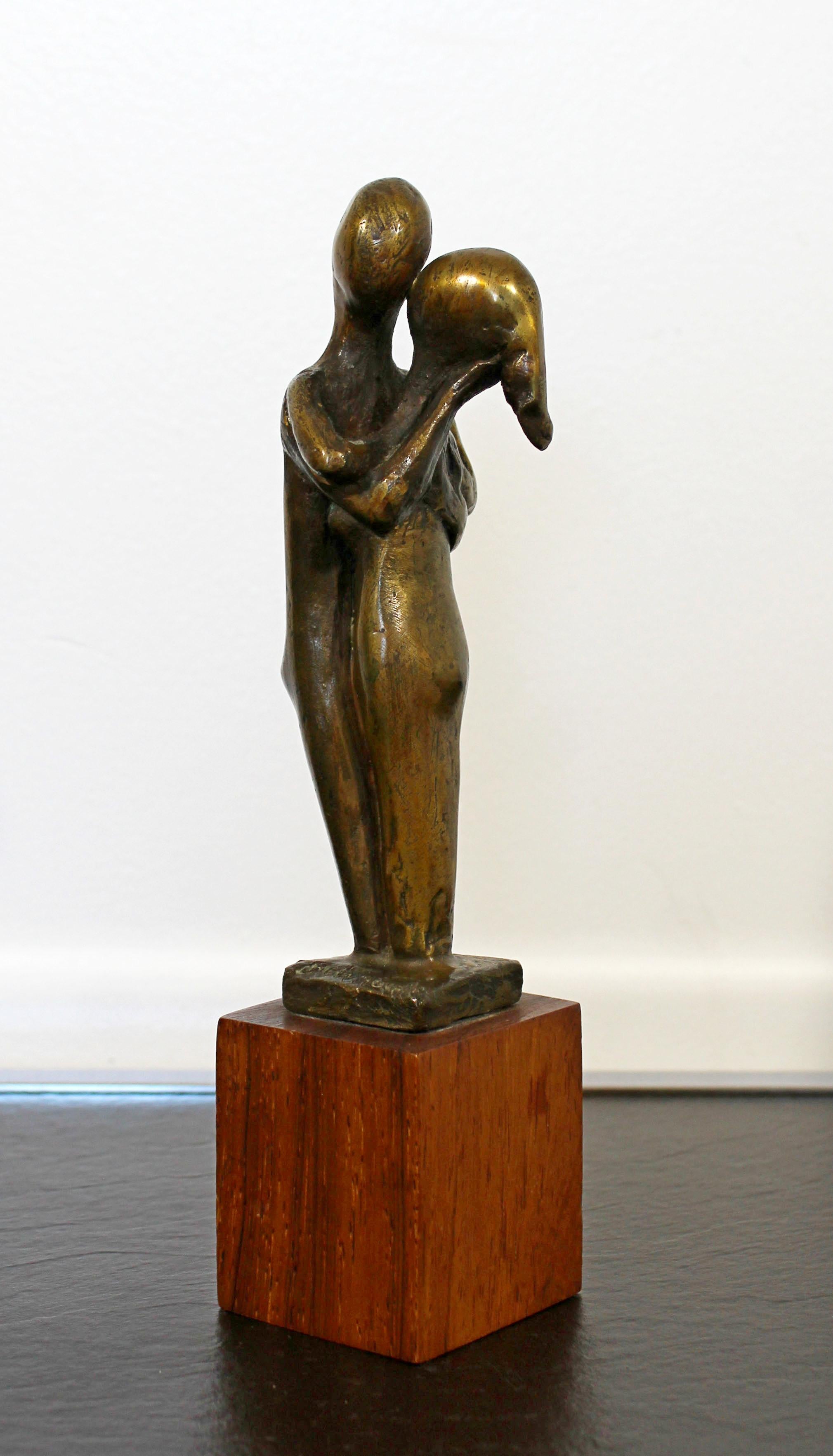 Mid-Century Modern Signed Arthur Schneider Bronze Couple Sculpture Wood Base 4