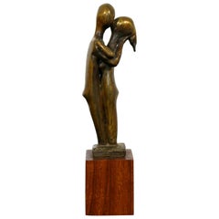 Mid-Century Modern Signed Arthur Schneider Bronze Couple Sculpture Wood Base