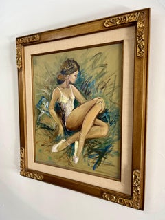 Mid-Century Modern Signed Ballerina Canvas Original Impressionistic Painting