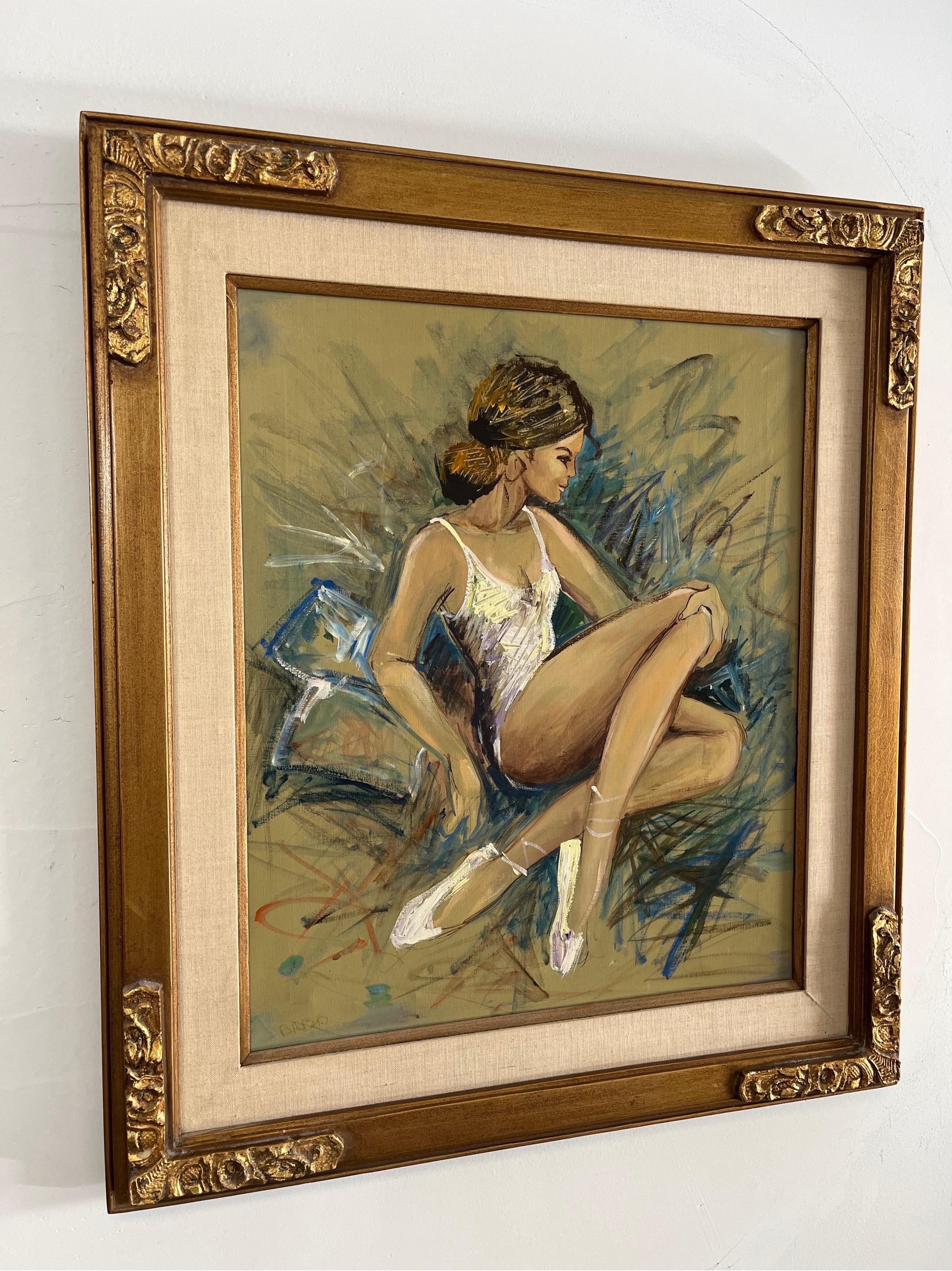 Unknown Mid-Century Modern Signed Ballerina Canvas Original Impressionistic Painting For Sale