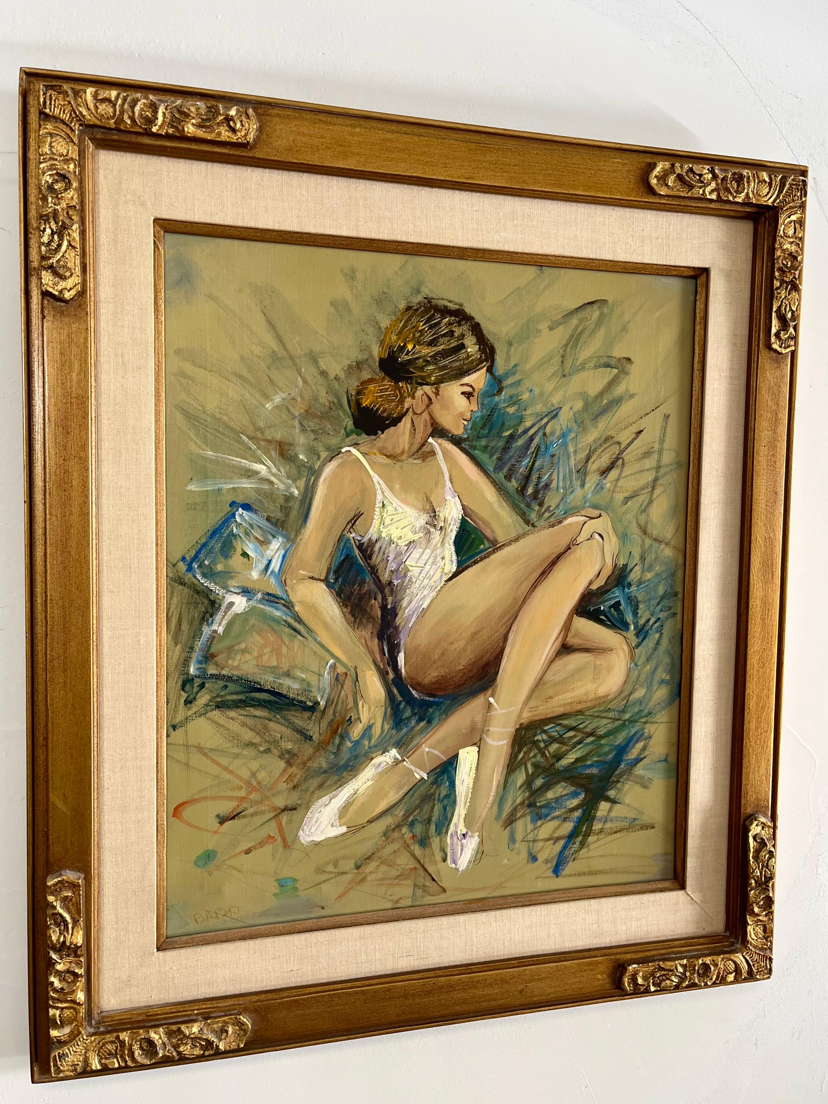 20th Century Mid-Century Modern Signed Ballerina Canvas Original Impressionistic Painting For Sale
