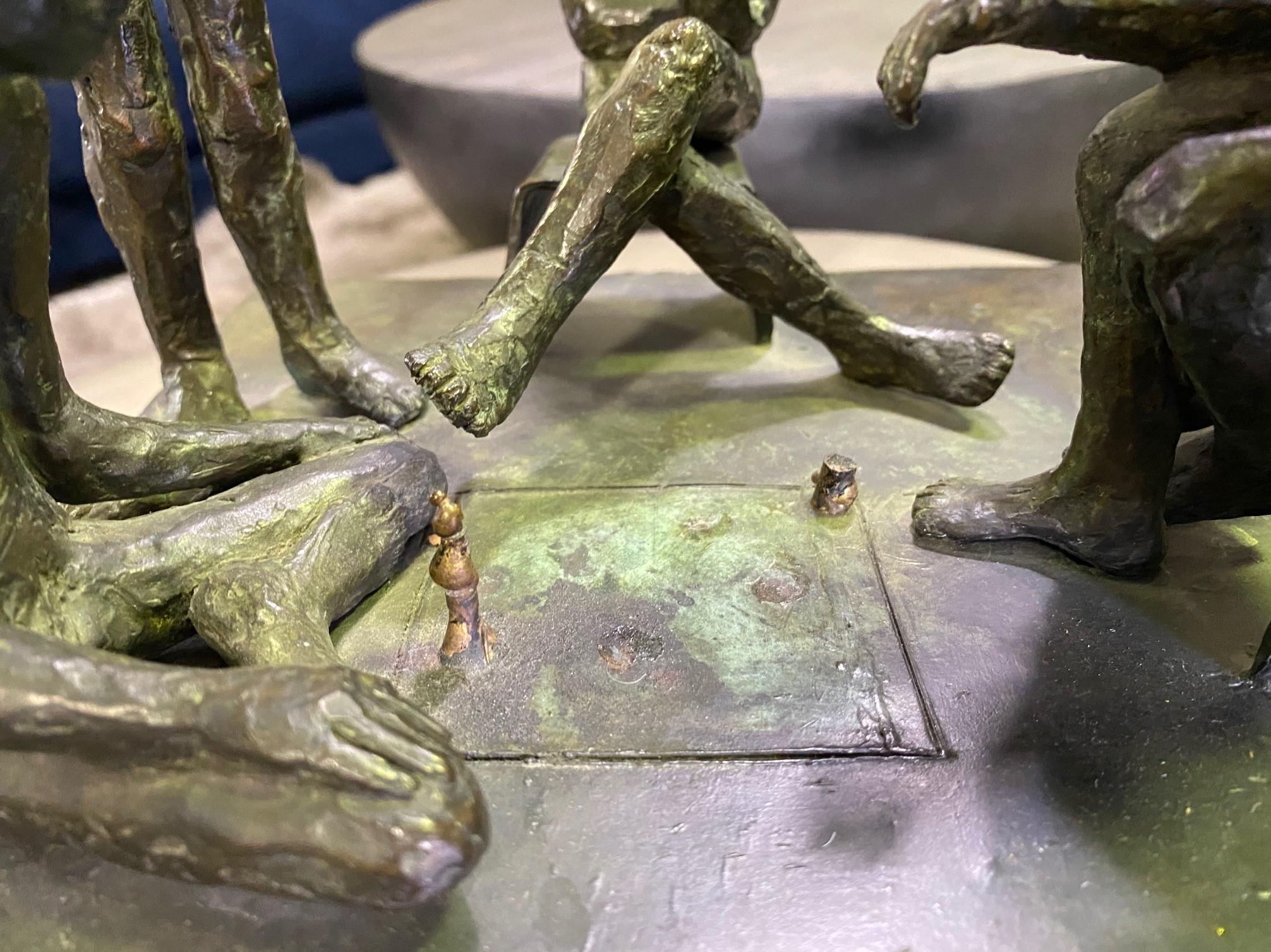 Mid-Century Modern Signed Bronze Sculpture of Four Contemplative Men in Park For Sale 5