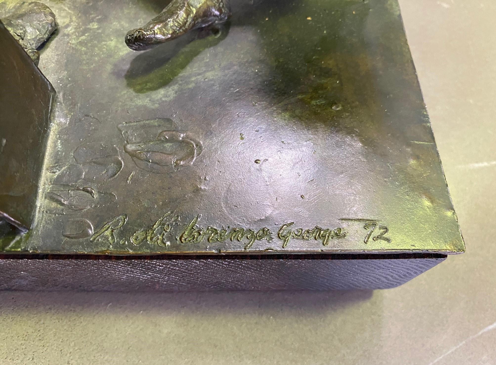 Mid-Century Modern Signed Bronze Sculpture of Four Contemplative Men in Park 7