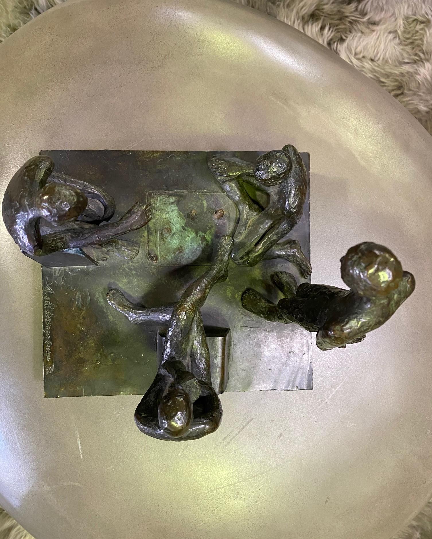 Mid-Century Modern Signed Bronze Sculpture of Four Contemplative Men in Park For Sale 9