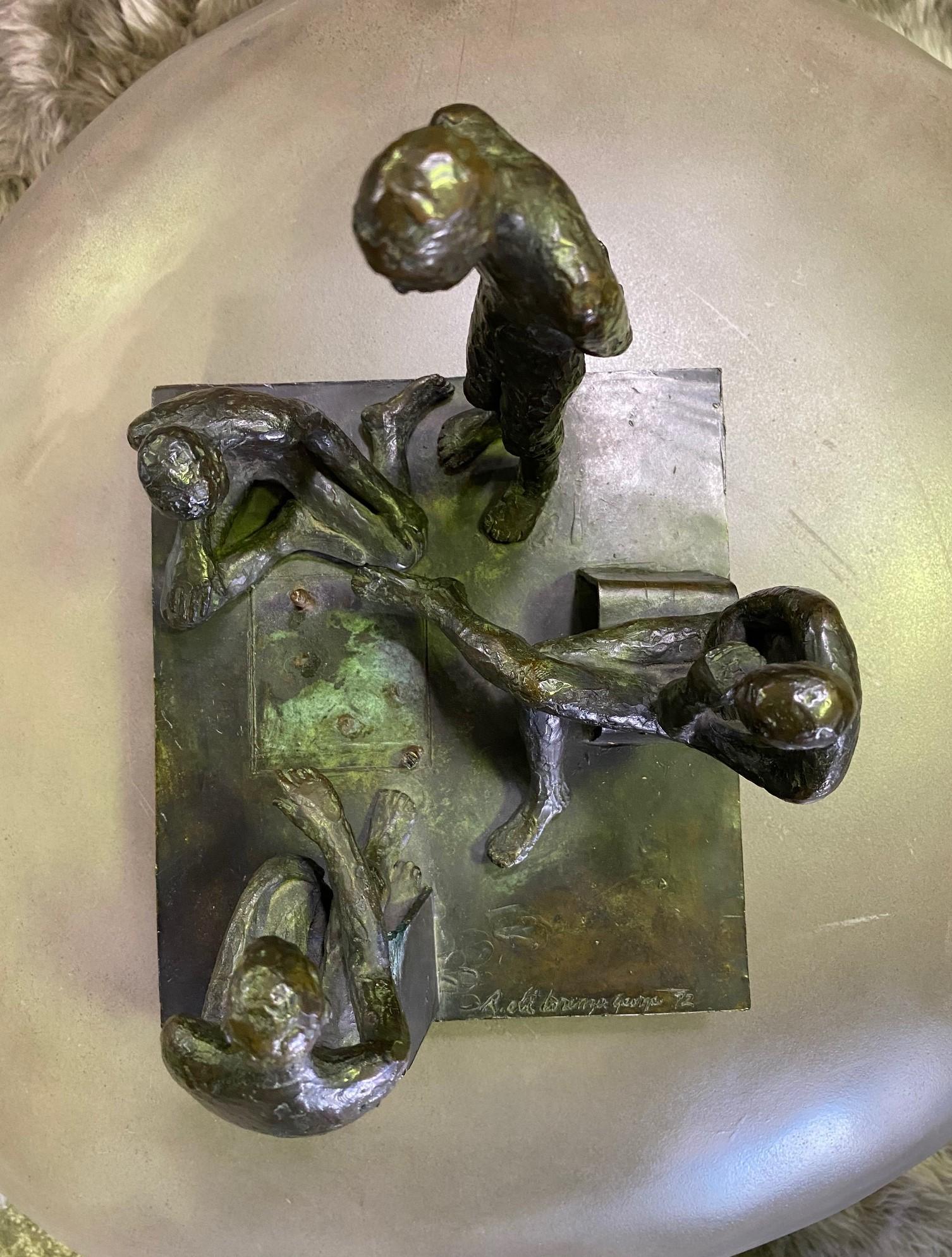 Mid-Century Modern Signed Bronze Sculpture of Four Contemplative Men in Park For Sale 10
