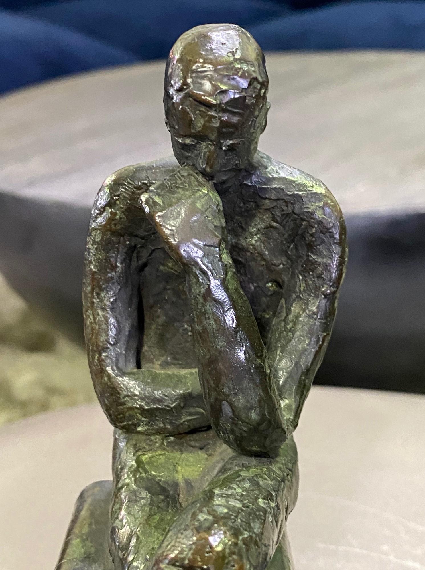 Mid-Century Modern Signed Bronze Sculpture of Four Contemplative Men in Park For Sale 3