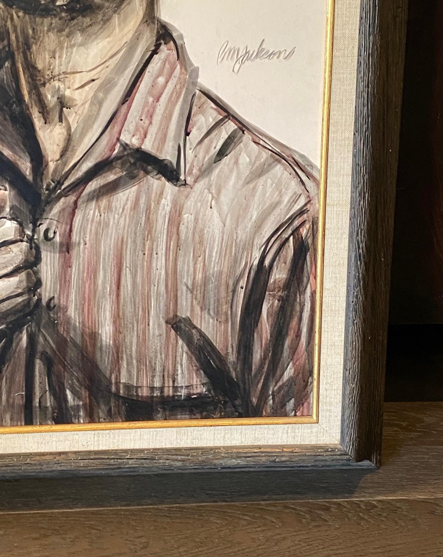 Mid-Century Modern Signed California Modernist Portrait Framed Art Painting For Sale 3