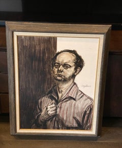 Mid-Century Modern Signed California Modernist Portrait Framed Art Painting