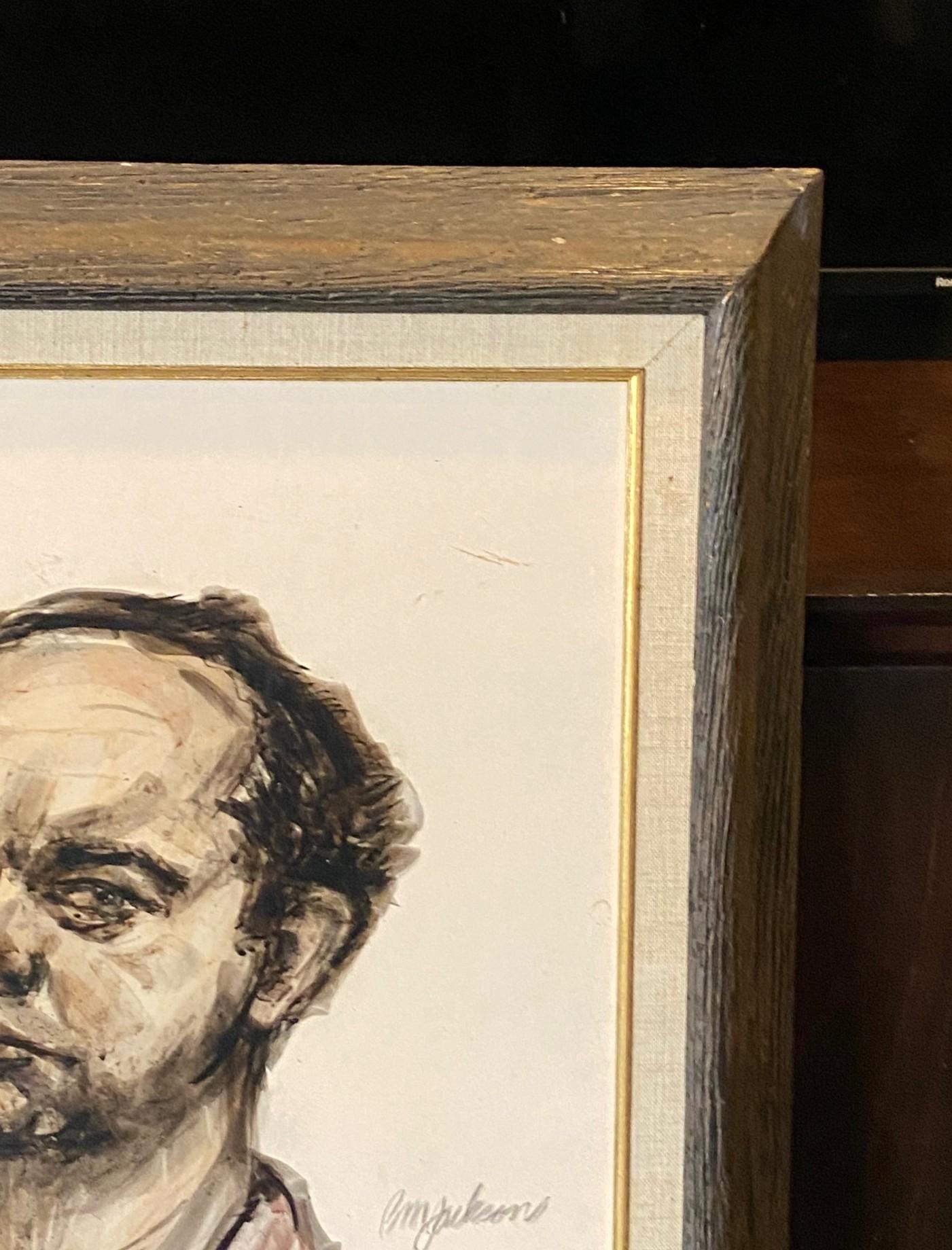 Mid-Century Modern Signed California Modernist Portrait Framed Art Painting For Sale 2