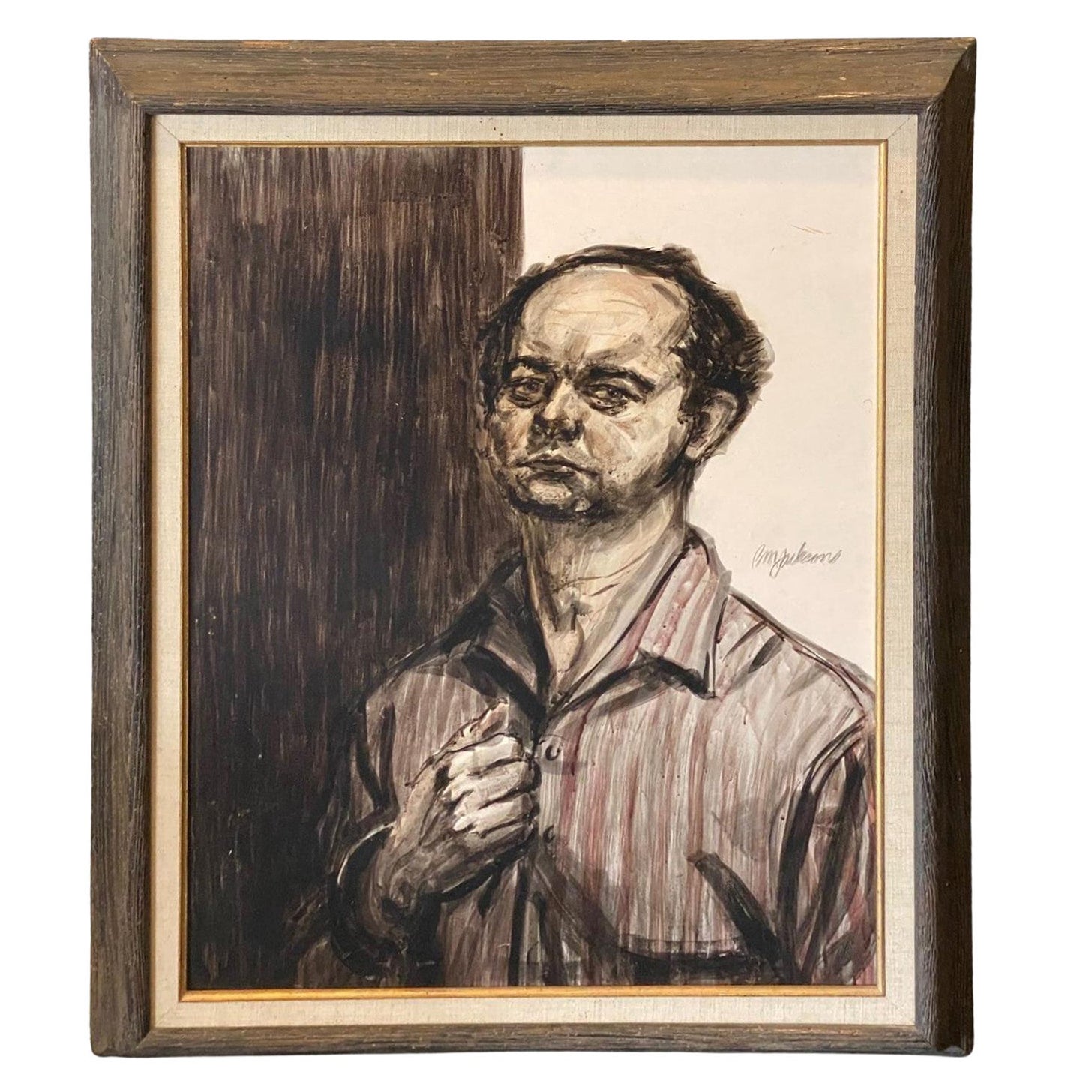 Quadro d
arte incorniciato con ritratto modernista californiano firmato, risalente alla metà del secolo scorso in vendita