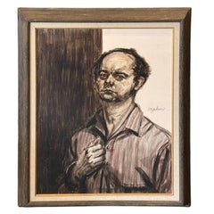 Quadro d
arte incorniciato con ritratto modernista californiano firmato, risalente alla metà del secolo scorso