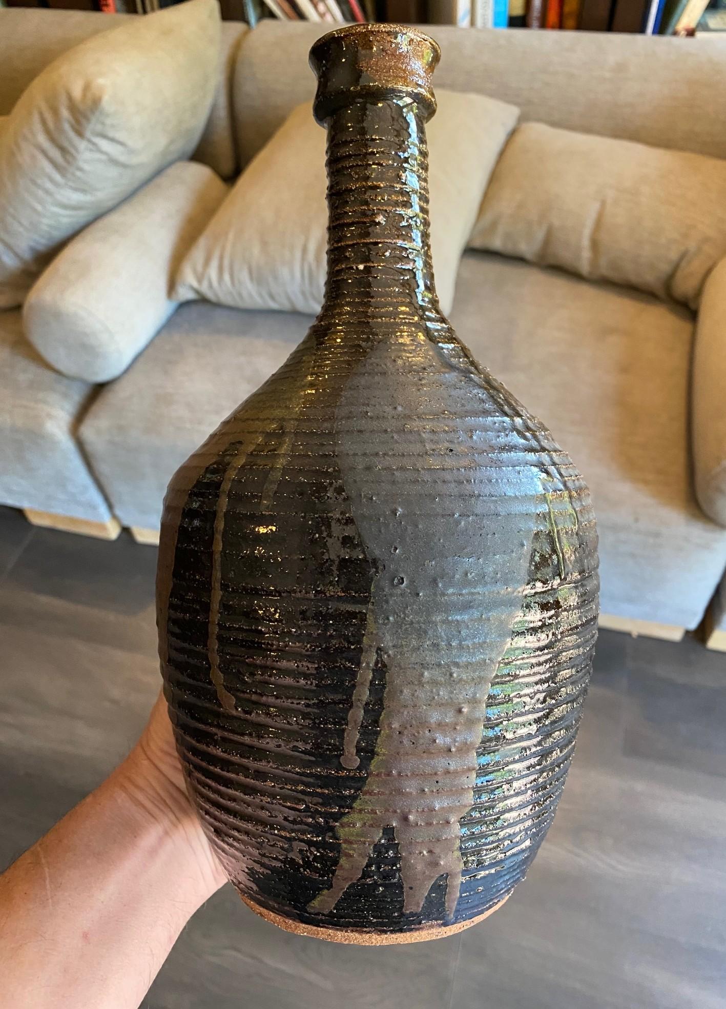 Vase d'art à glaçure Tenmoku, signé California Studio Pottery, mi-siècle moderne en vente 4