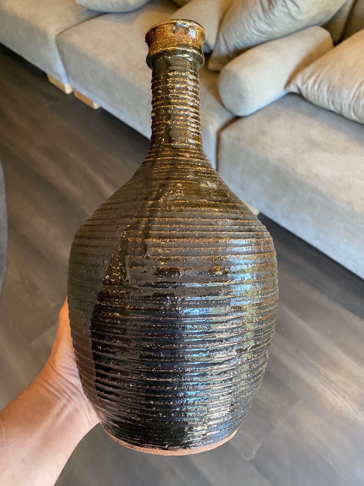 Vase d'art à glaçure Tenmoku, signé California Studio Pottery, mi-siècle moderne en vente 5