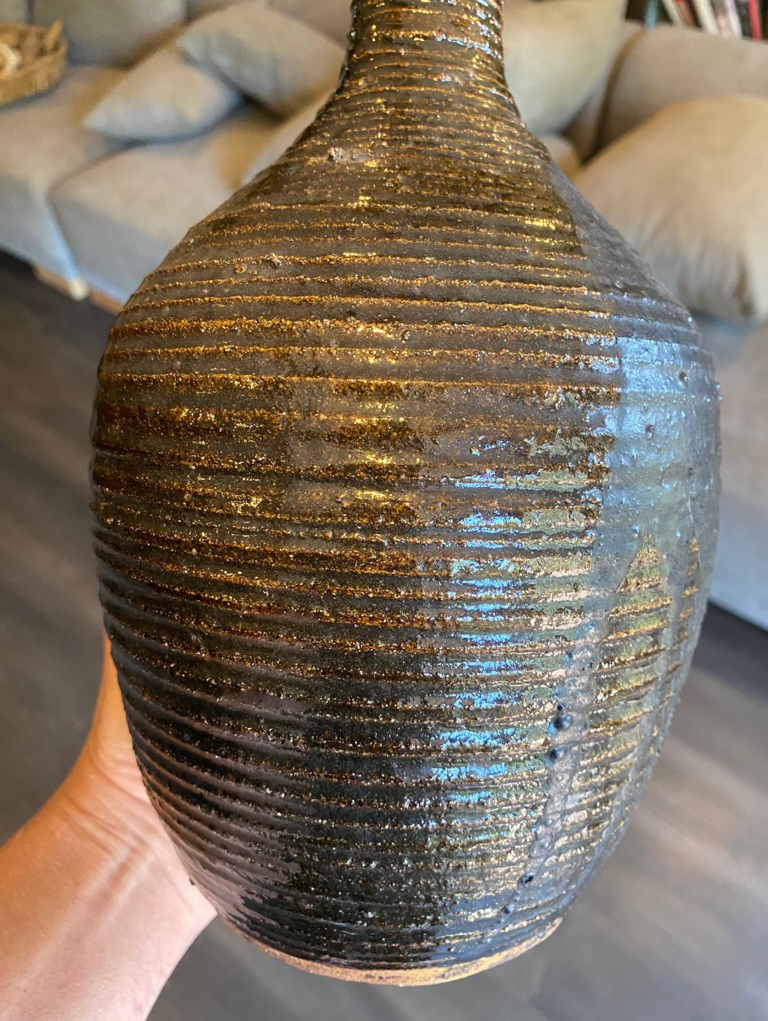 Vase d'art à glaçure Tenmoku, signé California Studio Pottery, mi-siècle moderne en vente 7