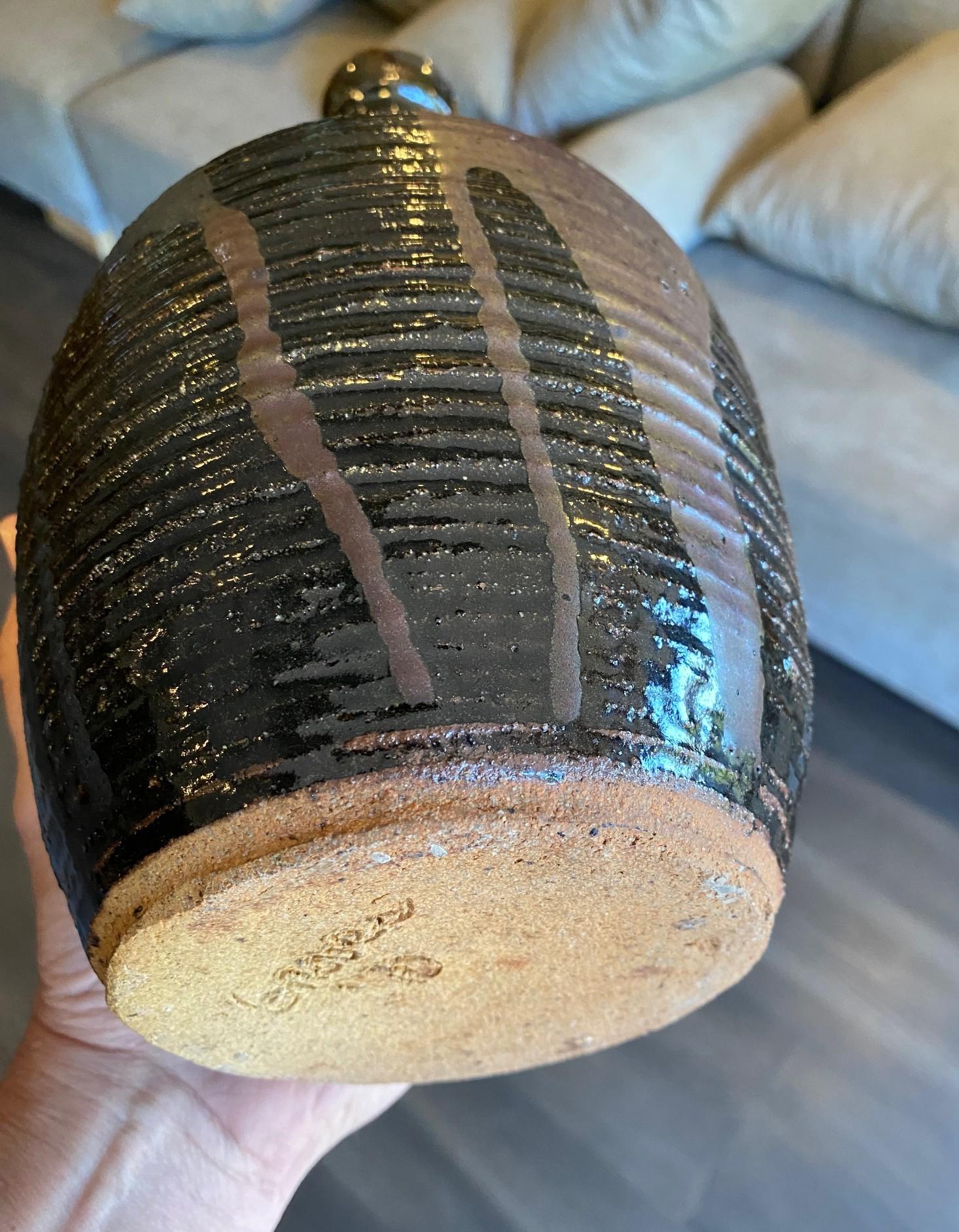 Vase d'art à glaçure Tenmoku, signé California Studio Pottery, mi-siècle moderne en vente 8