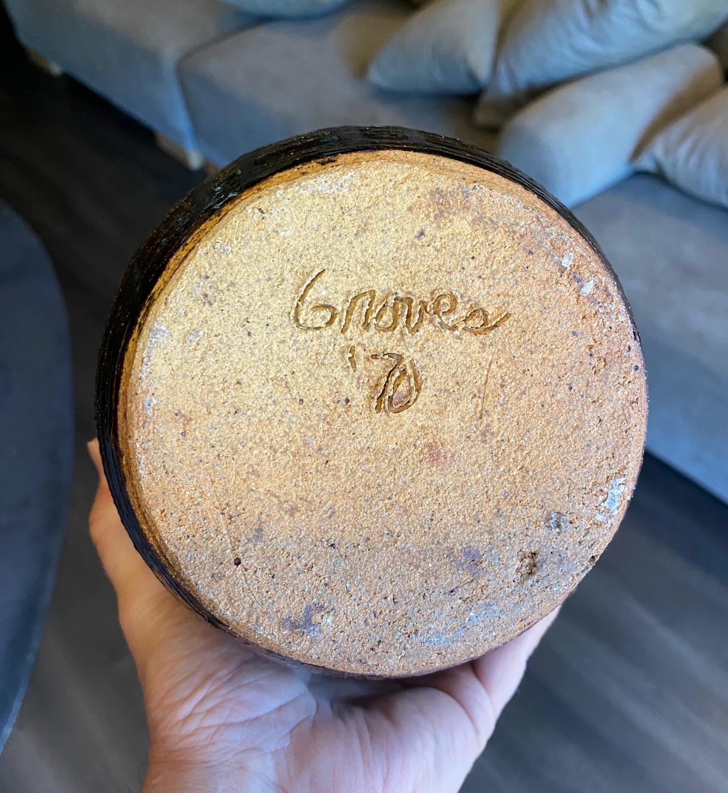 Vase d'art à glaçure Tenmoku, signé California Studio Pottery, mi-siècle moderne en vente 9