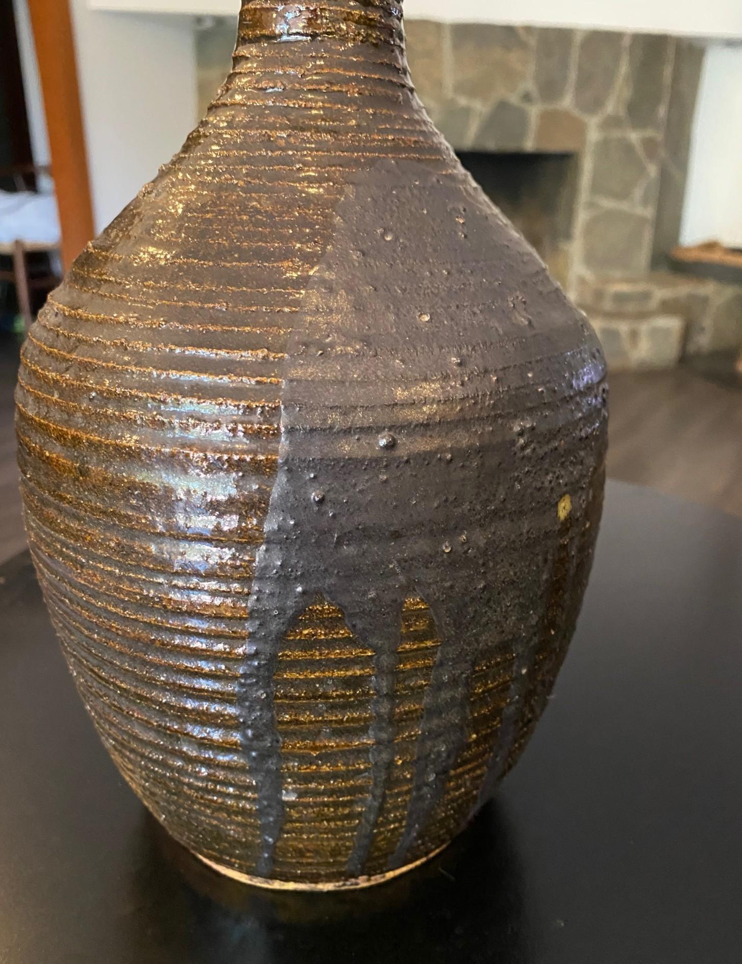 Mid-Century Modern Vase d'art à glaçure Tenmoku, signé California Studio Pottery, mi-siècle moderne en vente
