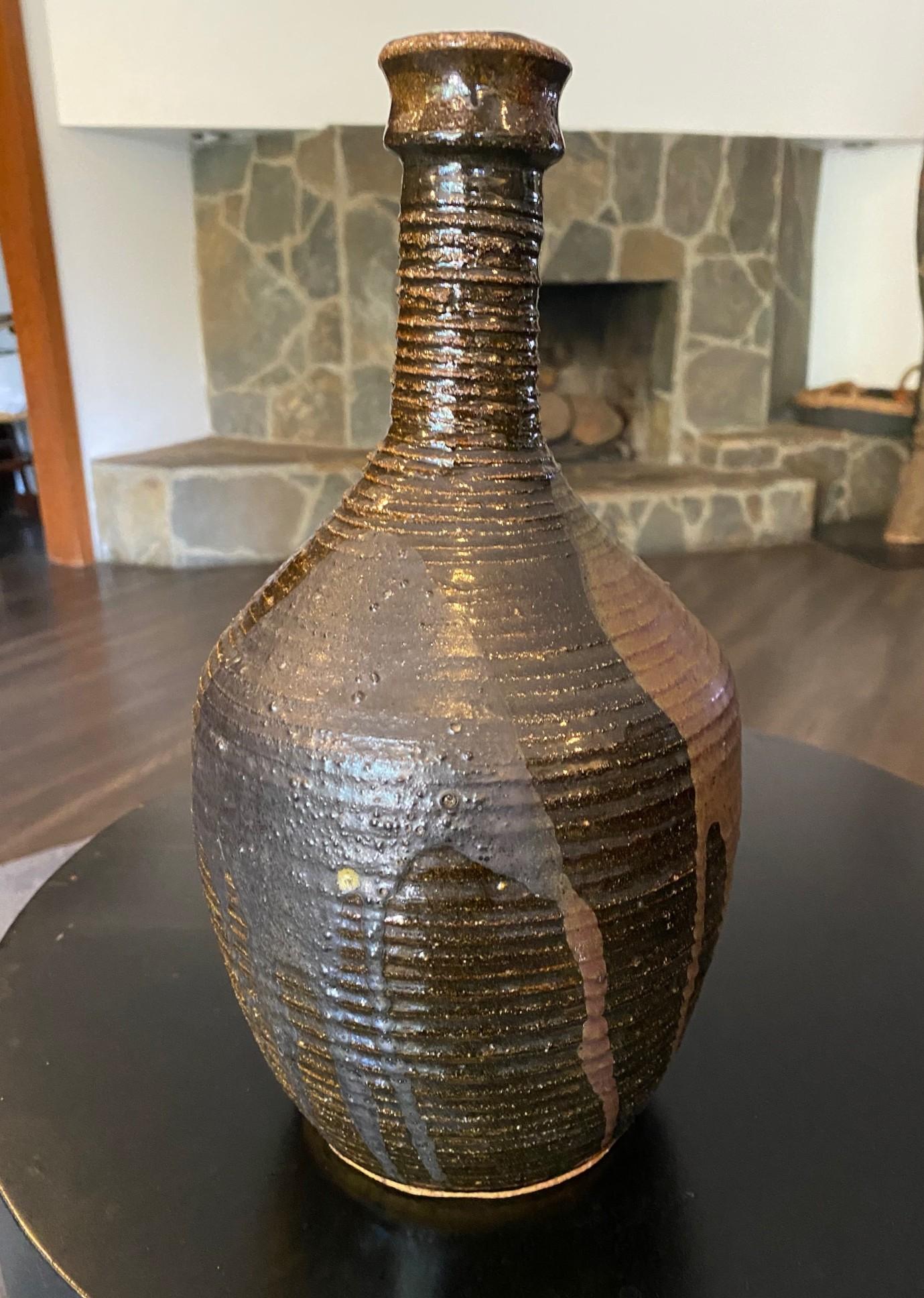 Cuit Vase d'art à glaçure Tenmoku, signé California Studio Pottery, mi-siècle moderne en vente