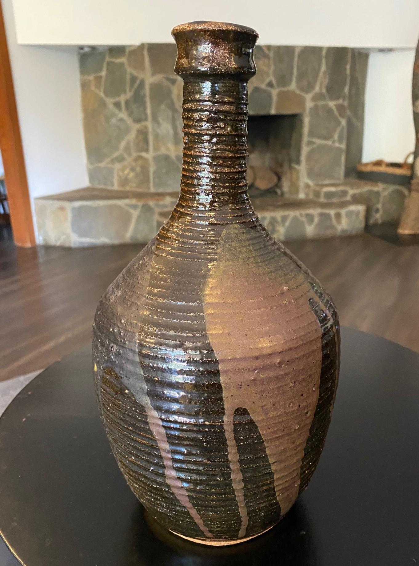 Vase d'art à glaçure Tenmoku, signé California Studio Pottery, mi-siècle moderne Bon état - En vente à Studio City, CA