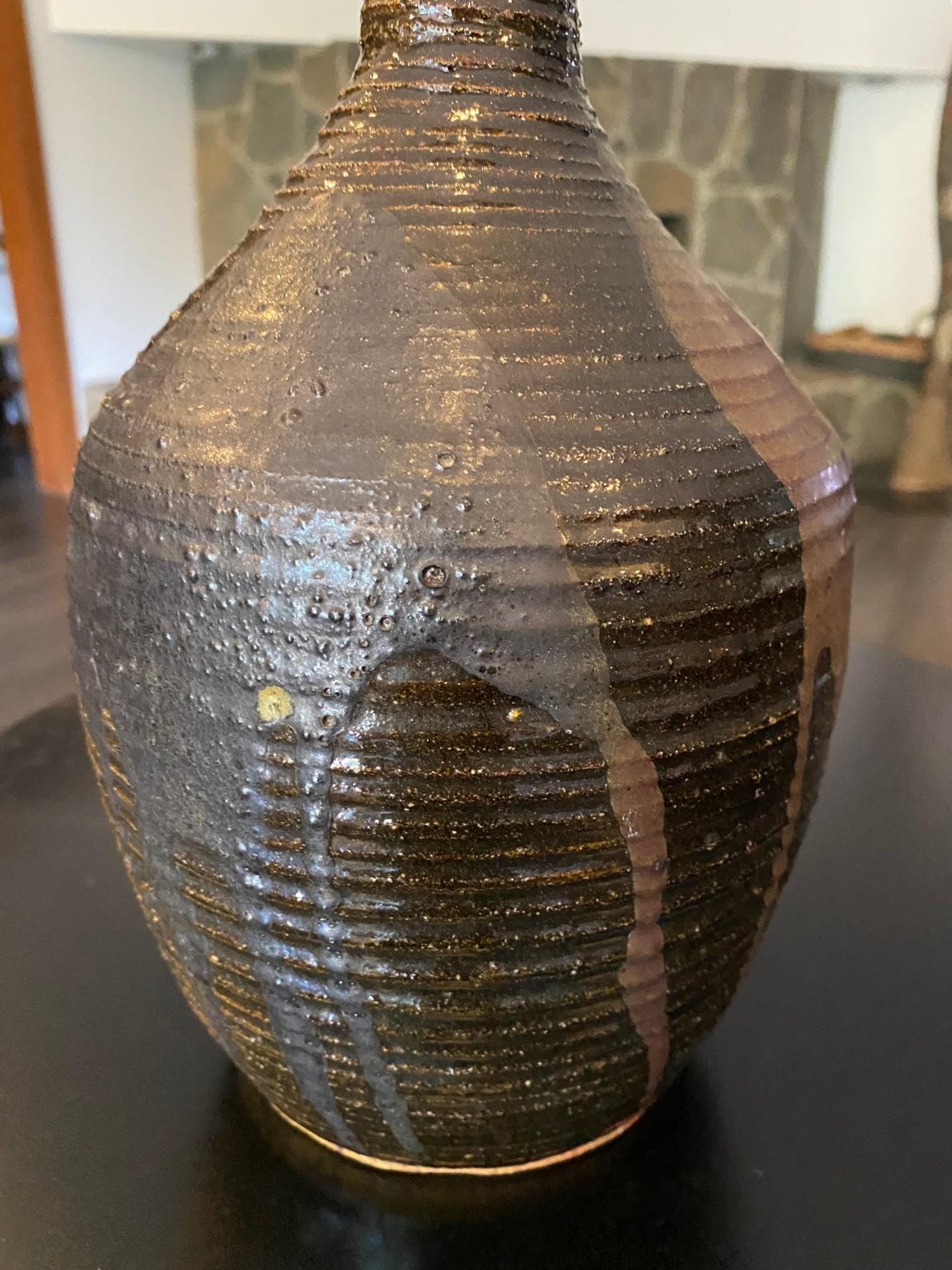 Fin du 20e siècle Vase d'art à glaçure Tenmoku, signé California Studio Pottery, mi-siècle moderne en vente
