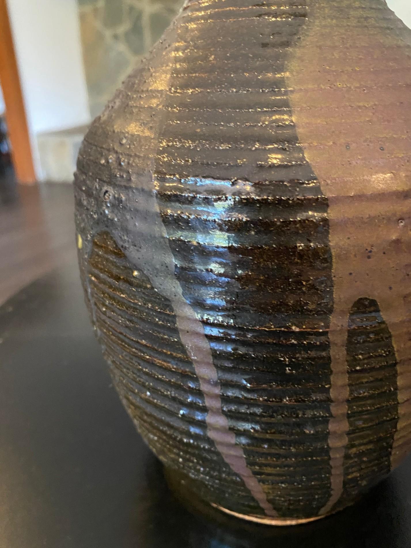 Poterie Vase d'art à glaçure Tenmoku, signé California Studio Pottery, mi-siècle moderne en vente